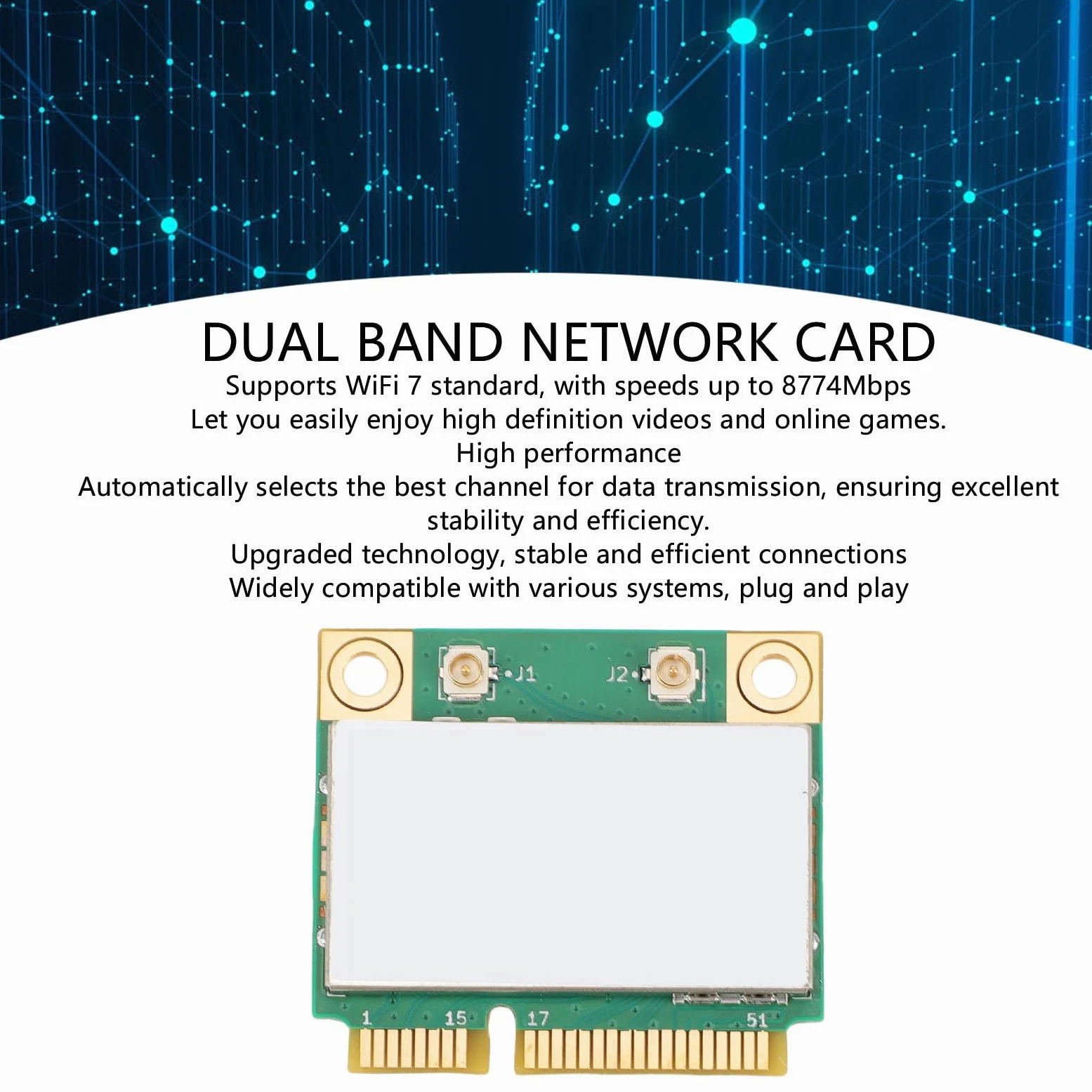 Fabater Carte sans Fil WiFi 7, Adaptateur Réseau Rapide Haute Vitesse pour Ordinateur Portable, Bluetooth 5.4, Performances Améliorées pour Un Streaming Fluide
