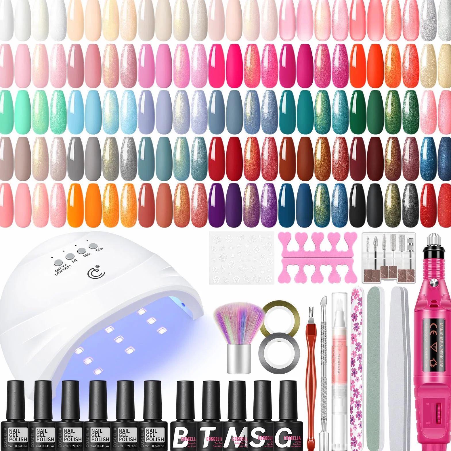 COSCELIA Kit Vernis Semi Permanent Complet 35 Couleurs Lampe UV Ongles Gel Ponceuse Ongles Base Top Coat Manucure
