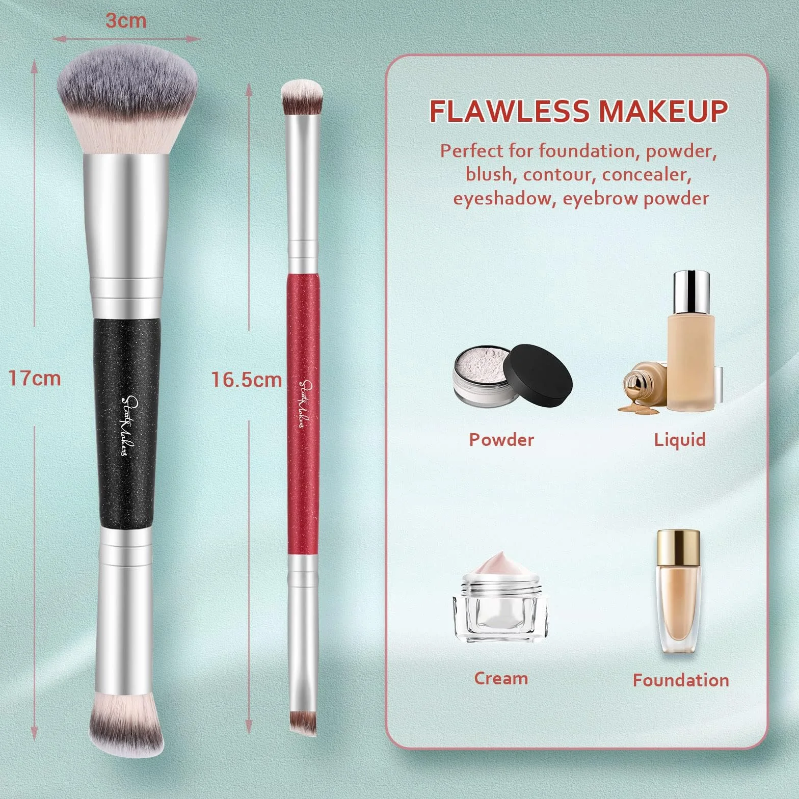 START MAKERS Pinceau Fond de Teint Maquillage Professionnel 2 Pièces Poils Souples Denses