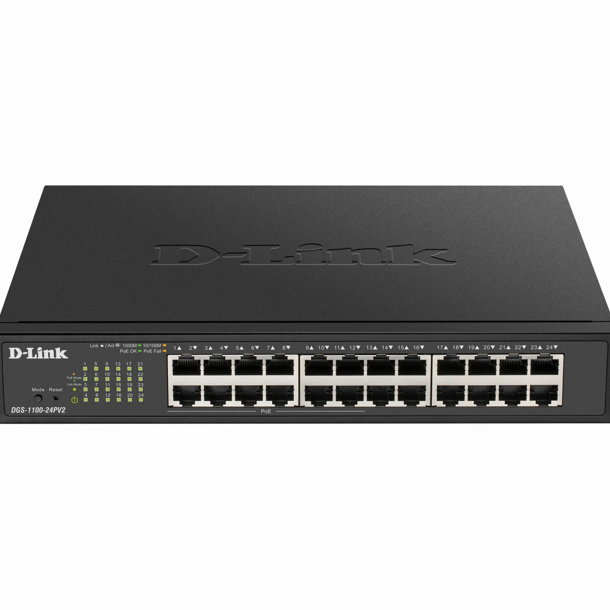 D-Link DGS-1100-24PV2/E Switch administrable Gigabit PoE 24 Ports avec 12 Ports PoE, Budget PoE de 100W, 802.3af/at, VLAN, fonctionnalités de Couche 2, QoS, 802.3az EEE - Cordon d'alimentation UE