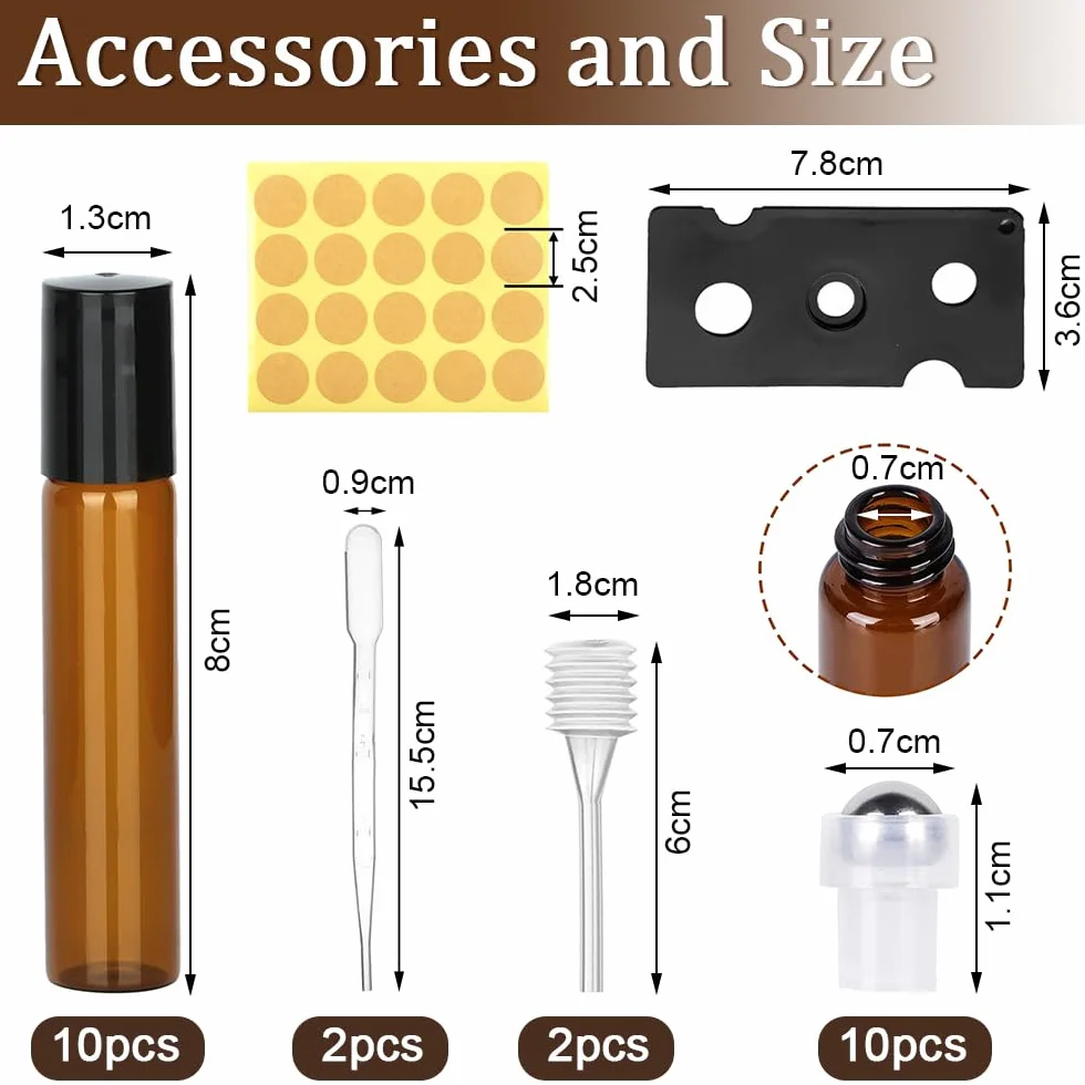Lot de 10 bouteilles d'huile essentielles à rouler vides 10 ml avec bille en acier inoxydable