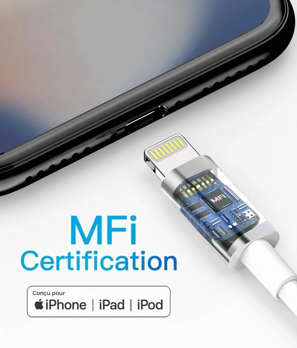 Quntis Lot de 3 Câble de Chargeur iPhone 2M, MFi Certifié, Fil Lightning Rapide pour iPhone 11 12 13 14 Pro Mini XS Max XR X 8 7 6s 6 Plus 5 Se iPad, Blanc