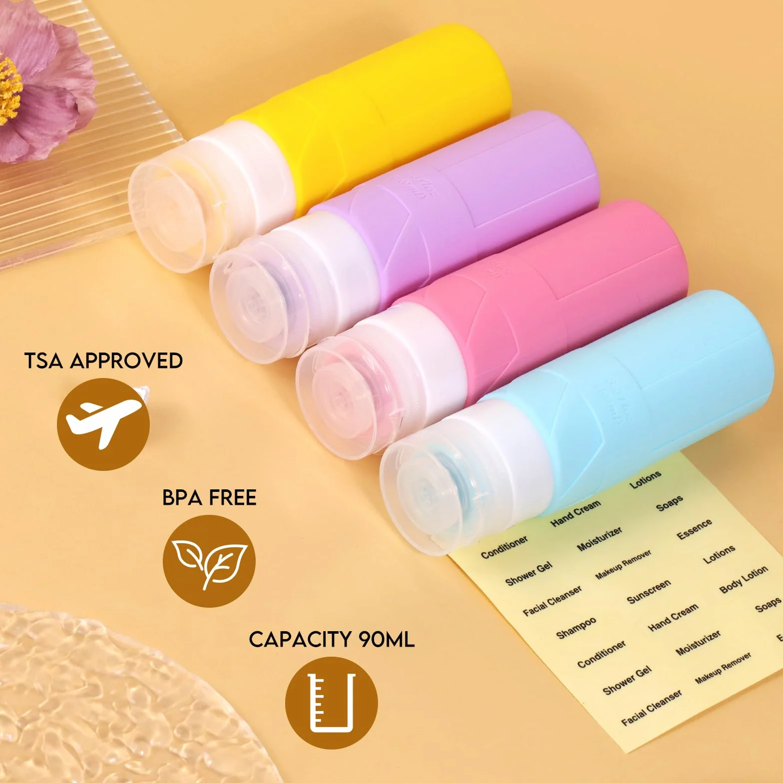 FDADVAN Flacon Voyage en Silicone 4PCS 100ml Mini Bouteille Shampoing Lotion Gel Douche Kit Travel