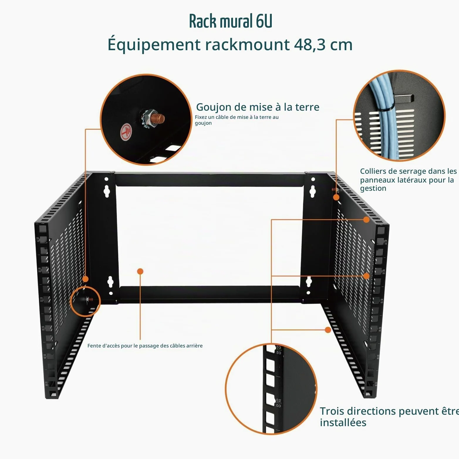 Tecmojo 19 Pouces 6U Armoire Réseau Murale, Profondeur 350mm, Support pour Panneau de Brassage, pour Équipements Informatiques Plats 19", Capacité de Charge 50kg, Noir