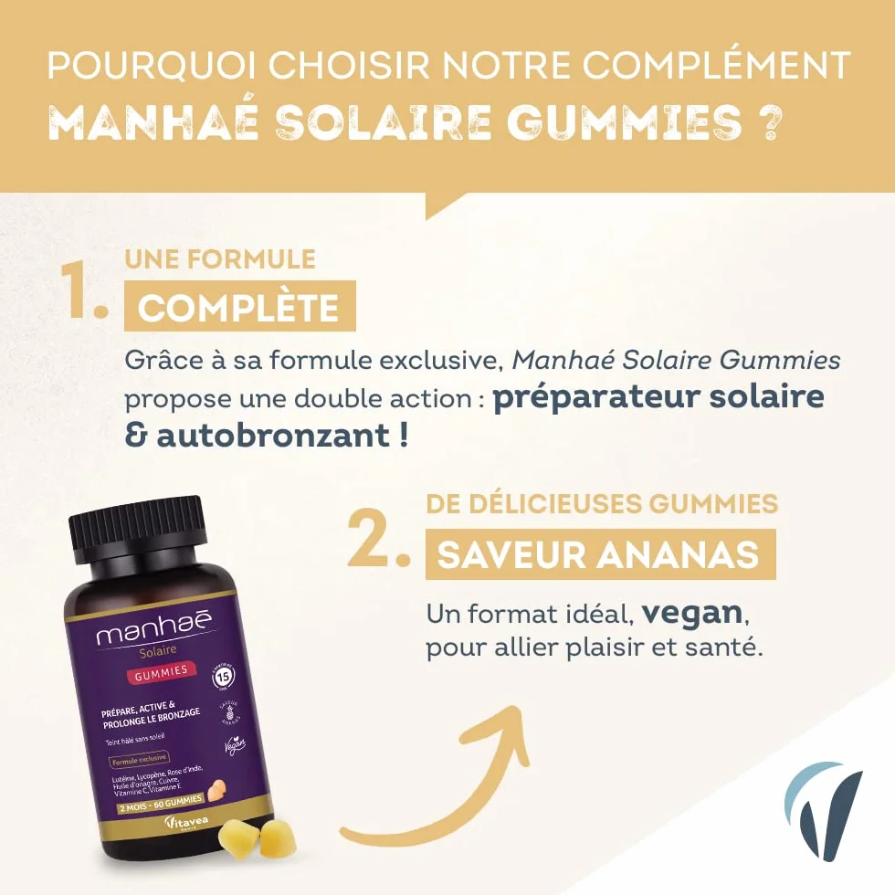Vitavea Gummies Solaire Autobronzant Complément alimentaire bronzage 60 gummies 2 mois