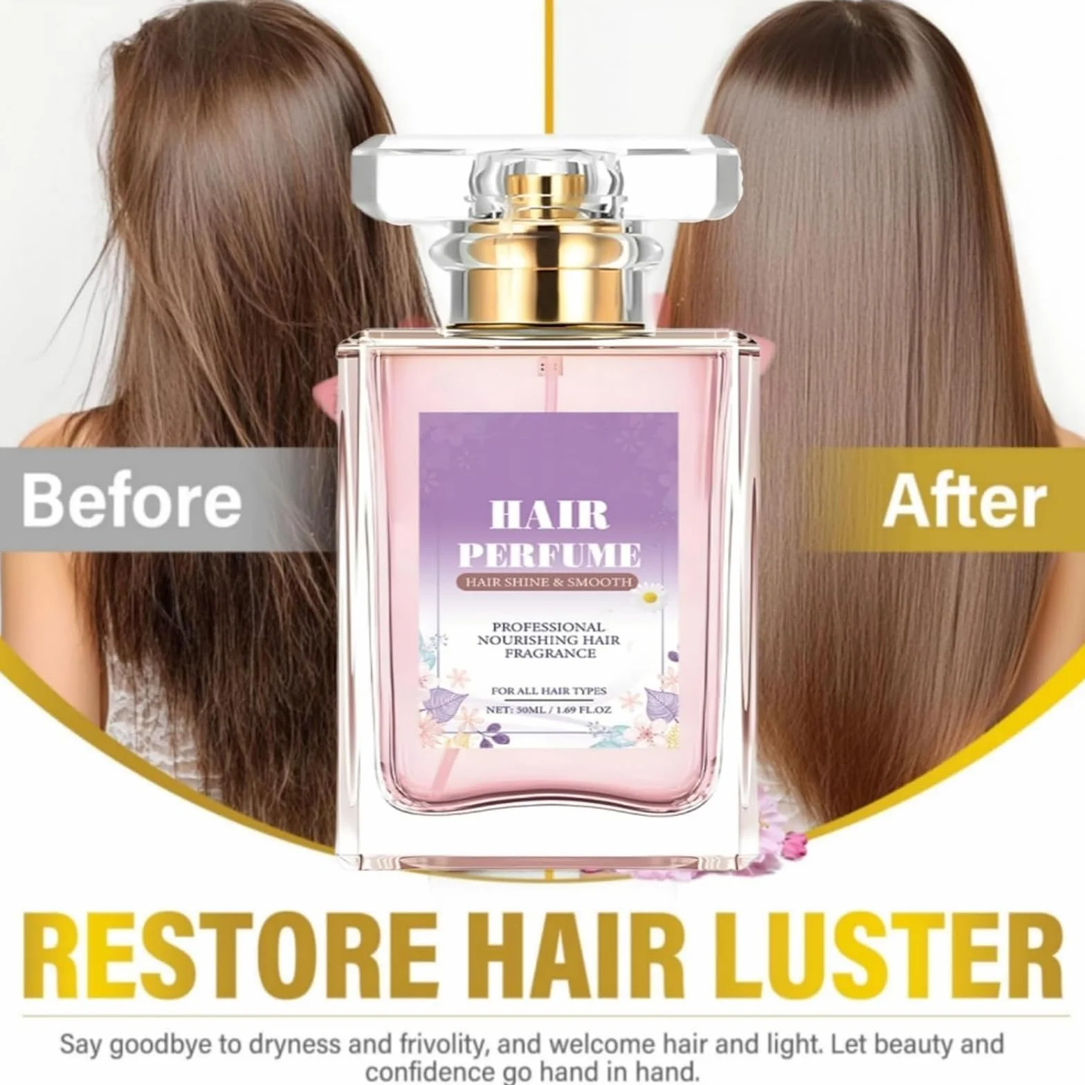 Brume capillaire anti-frisottis nourrissant huiles essentielles phéromones parfum longue durée femme
