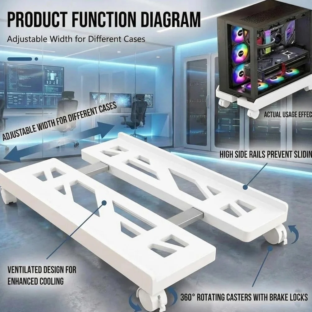 Support PC avec 4 roulettes, pour Bureau, Gamers, étudiants, Maison, Blanc