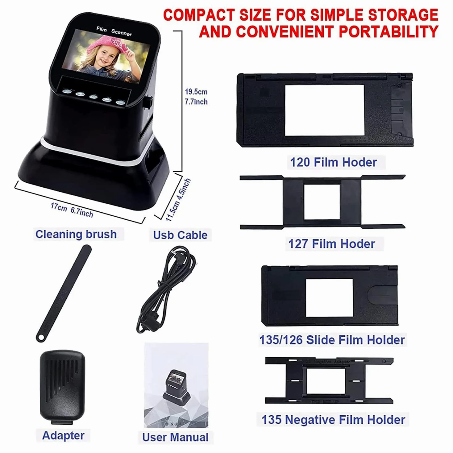 Scanner de film et de diapositive, écran LCD de 4,3", 22 MP, prend en charge les films 35 mm, 135, 127, 126, couleur, noir et blanc, négatif, positif