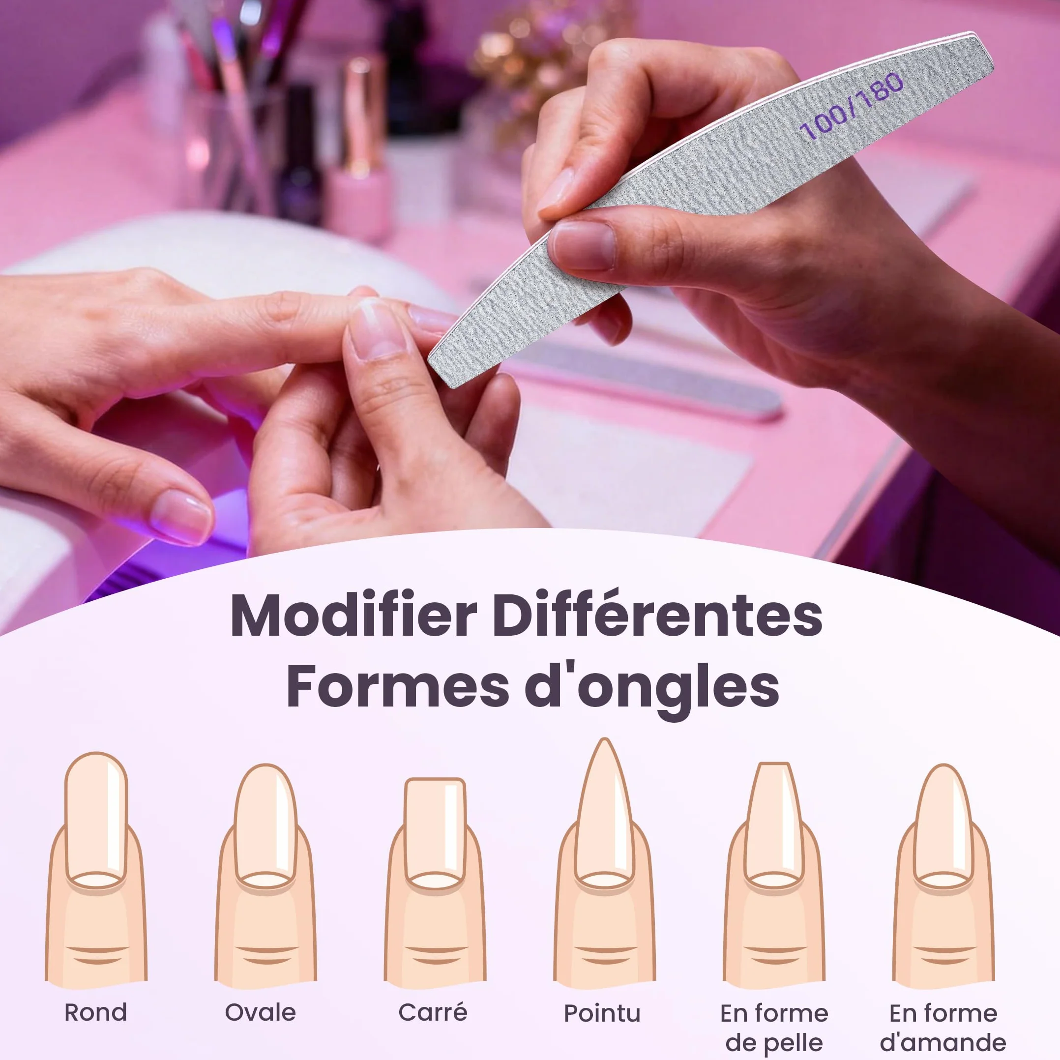 Lot de 20 Limes à Ongles 100 180 Grain, Lime Double Face pour Ongles en Gel et Acrylique, Kit de Lima Ongle Réutilisable