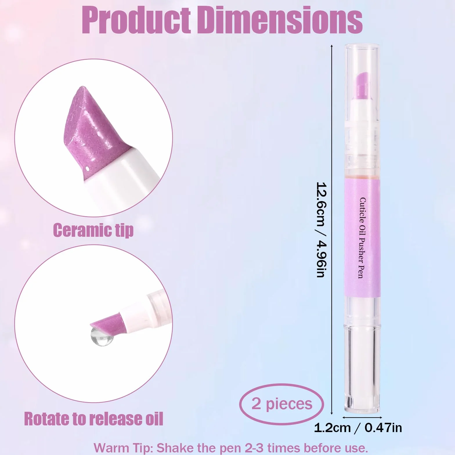Stylo à Huile pour Cuticules 3 en 1, Applicateur Portable avec Embout Céramique, Hydrate Renforce Brille (Violet)
