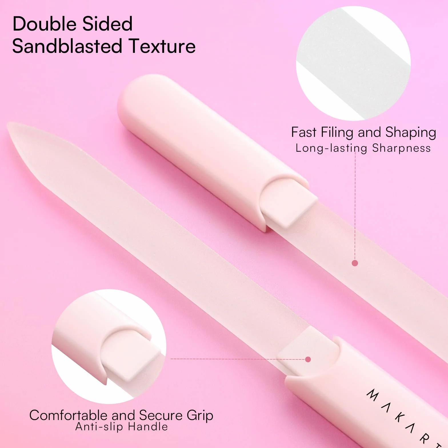 Makartt Limes à ongles en verre pour ongles naturels, polissoirs réutilisables double face avec étui, coffret manucure 3 pièces