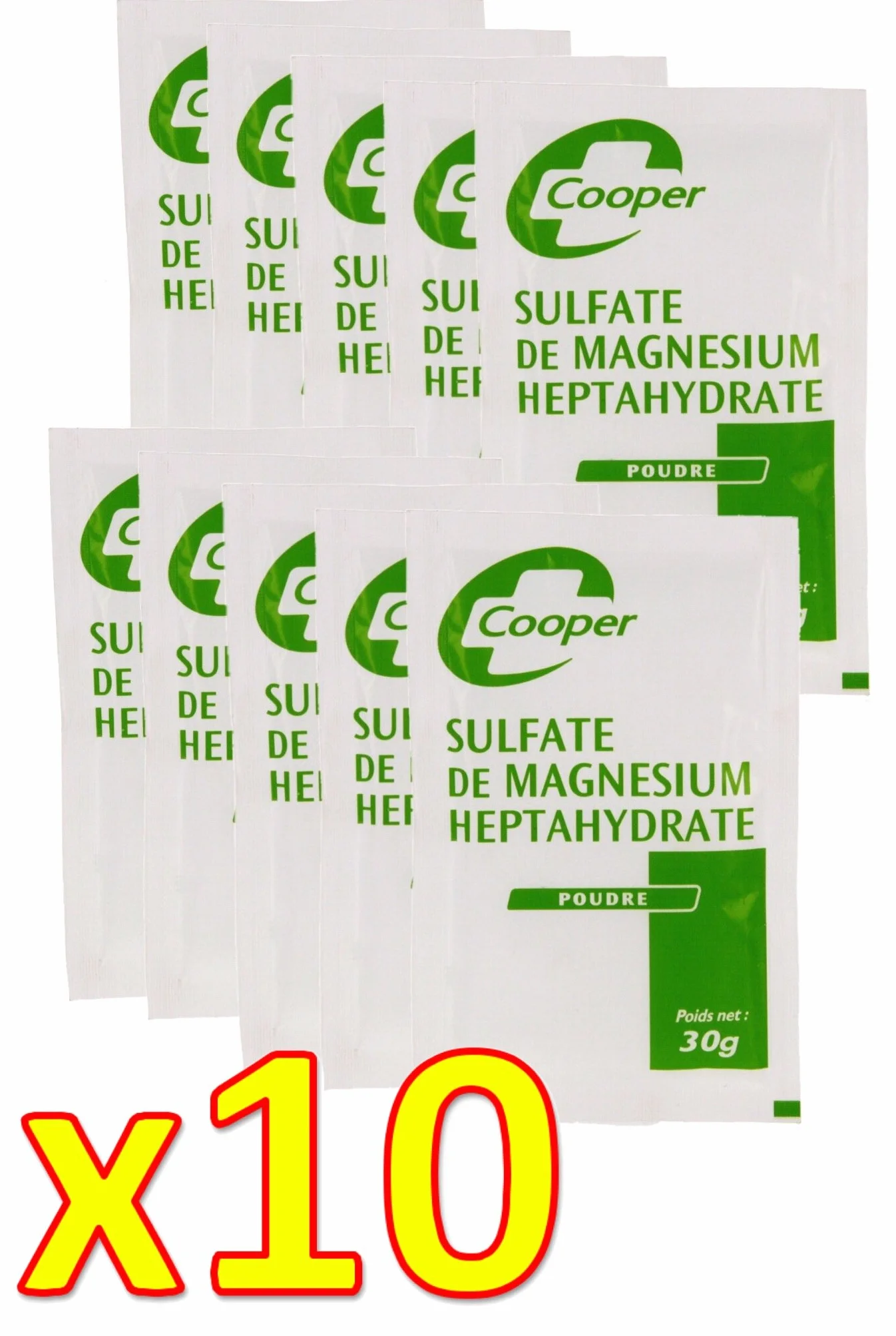 Sulfate de Magnésium Heptahydrate Poudre Sel d'Epsom Cooper 30 g Lot de 10 Sachets