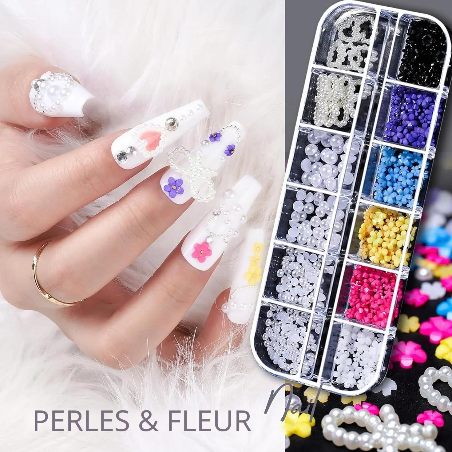 Lot de 6 boîtes de breloques pour ongles 3D - Or et argent - Étoile - Décoration d'ongles - Alliage