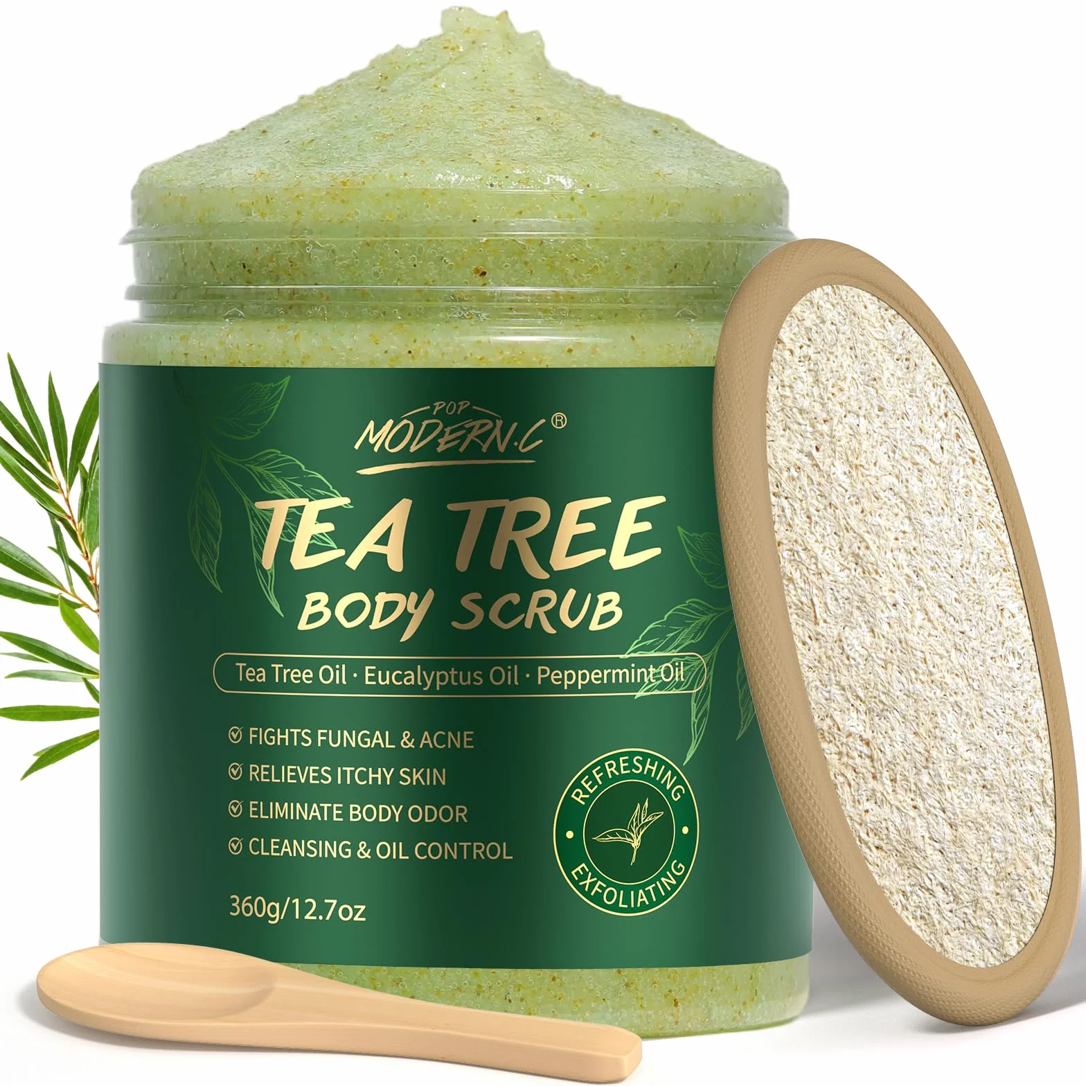 Gommage Corporel à l'Huile d'Arbre à Thé 360g – Exfoliant au Sel Marin pour Mycoses, Démangeaisons, Eczéma