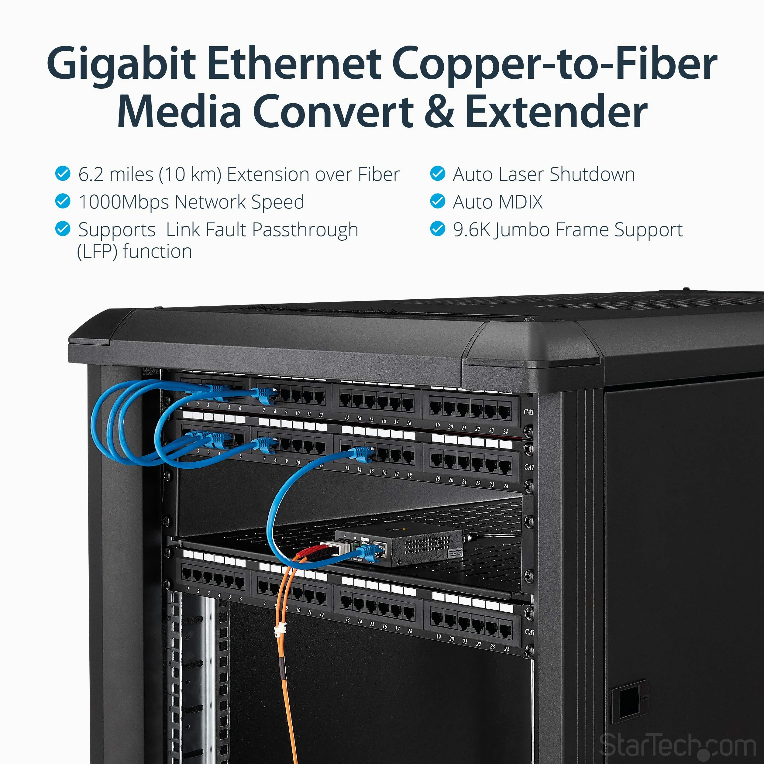 StarTech Convertisseur Média Gigabit Fibre SC Monomode, 1000BASE-LX, 10km | Cuivre vers fibre, 1310nm, Connexion SC duplex, Compact, Fixation murale
