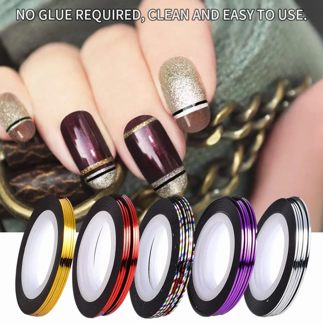 Ruban à bande nail art argent autocollant décoration lignes adhésifs ongles rayures