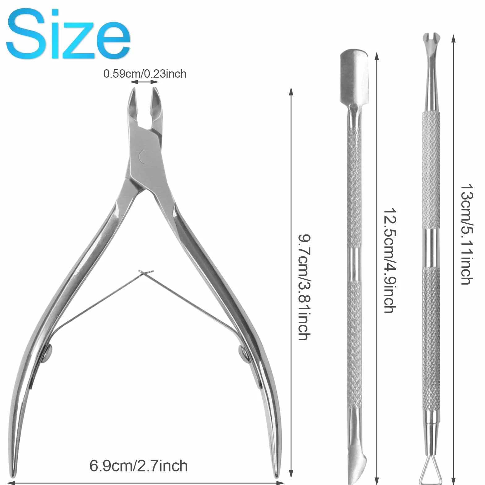Sularpek Pinces à Cuticules Acier Inoxydable 3 en 1 Repousse Cuticule Professionnel Outils Manucure Pédicure Argent