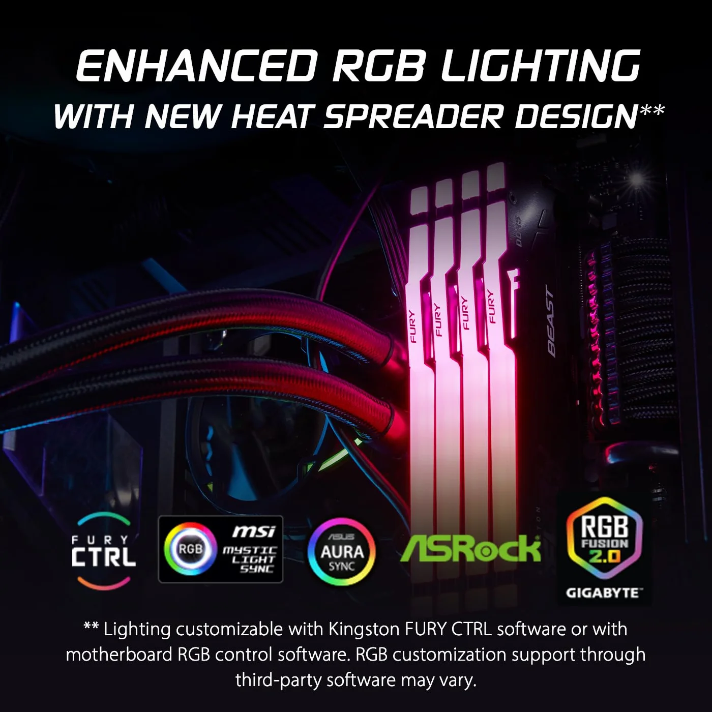 Kingston FURY Beast Noir RGB 32Go (2x16Go) 6000MT/s DDR5 CL30 DIMM Mémoire PC Gamer Kit AMD EXPO Intel XMP