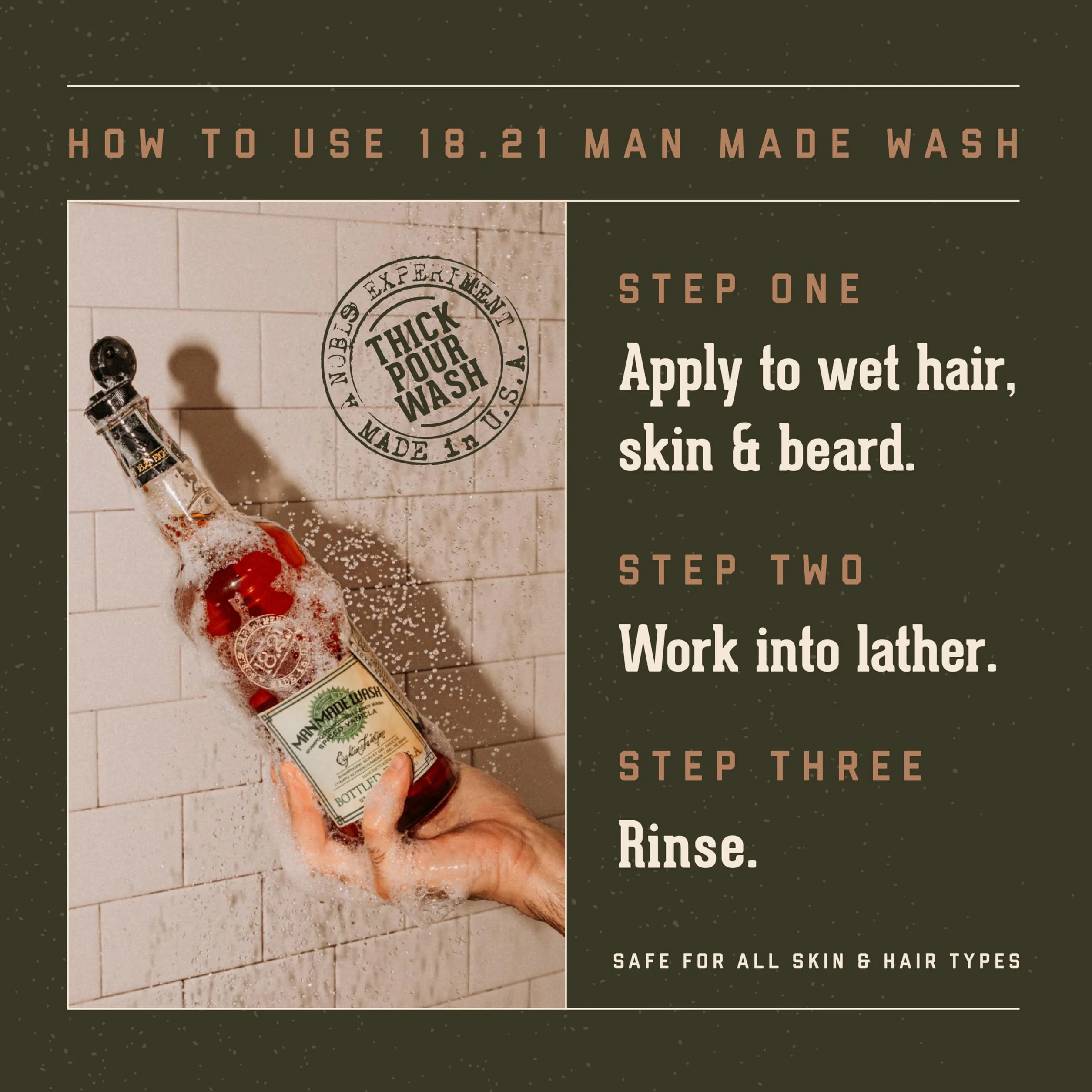 18.21 Man Made Wash Spiced Vanilla For Men 32 oz 3-In-1 Shampoo Conditioner Body Wash