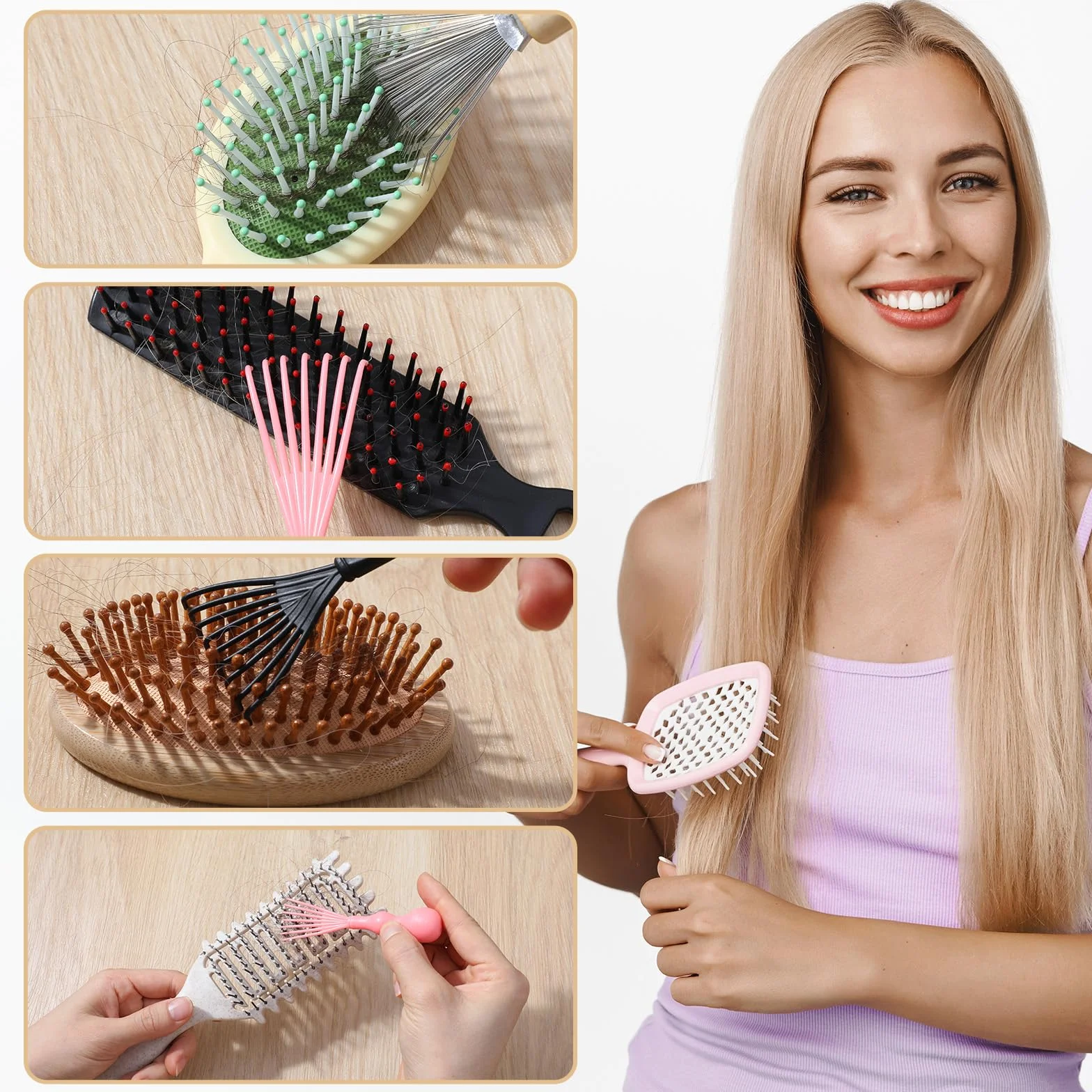 Lot de 3 mini brosses à cheveux - Nettoyeur de brosse à cheveux - Peigne râteau en fil métallique