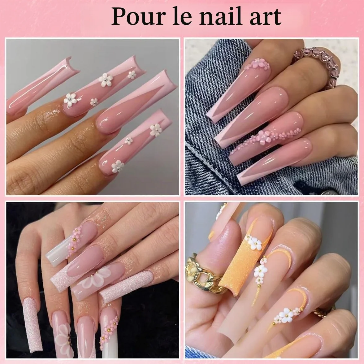 Boîtes de breloques pour ongles 3D nœud fleur demi-perle roses pailletées accessoires manucure loisirs créatifs