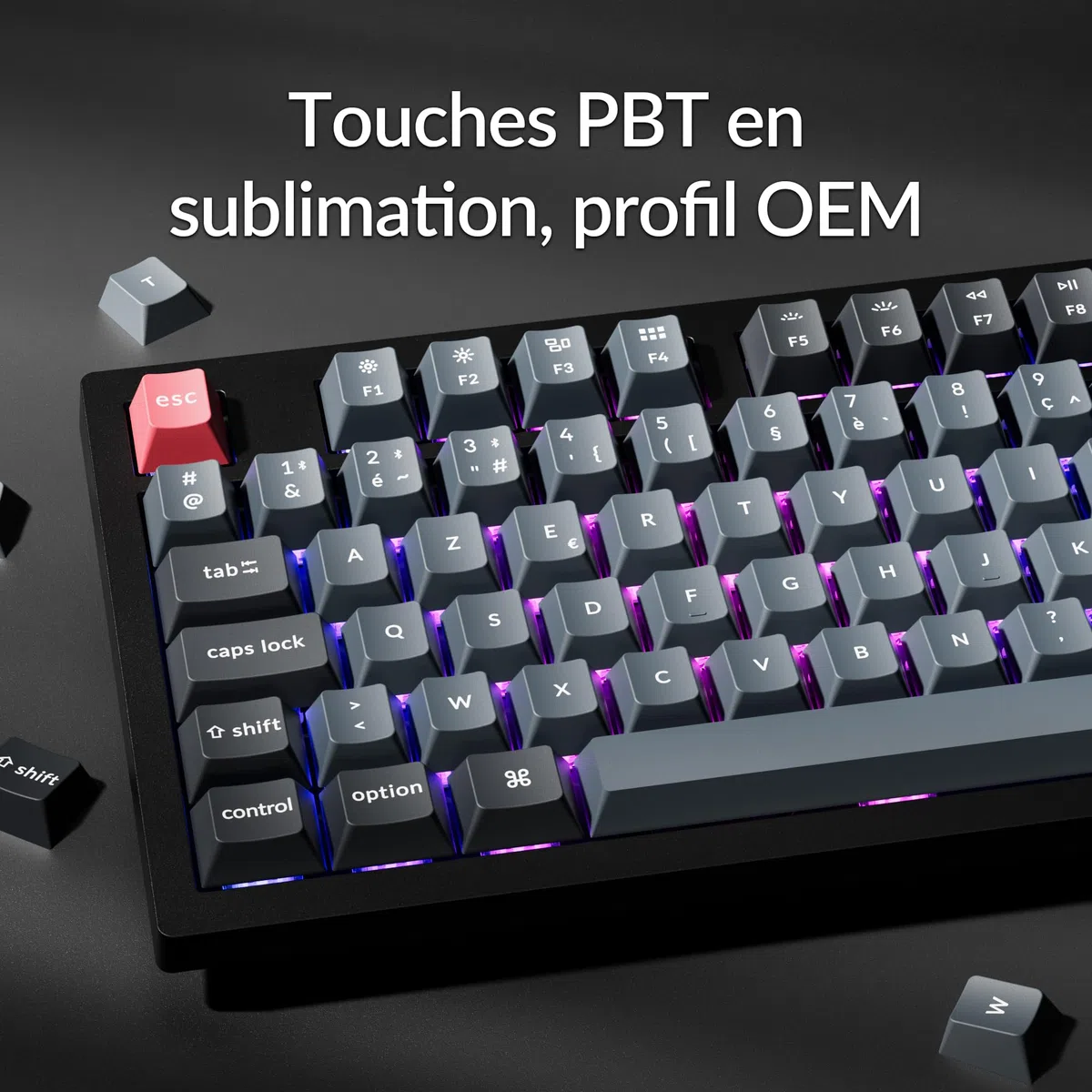 Keychron K10 Pro Clavier Mécanique 100% AZERTY, Bluetooth 5.1 et Câble USB-C, Compatible QMK/Via, Rétroéclairage RGB, Batterie de 4000 mAh, Clavier Gamer sans Fil pour Mac et Windows, Switches Rouges