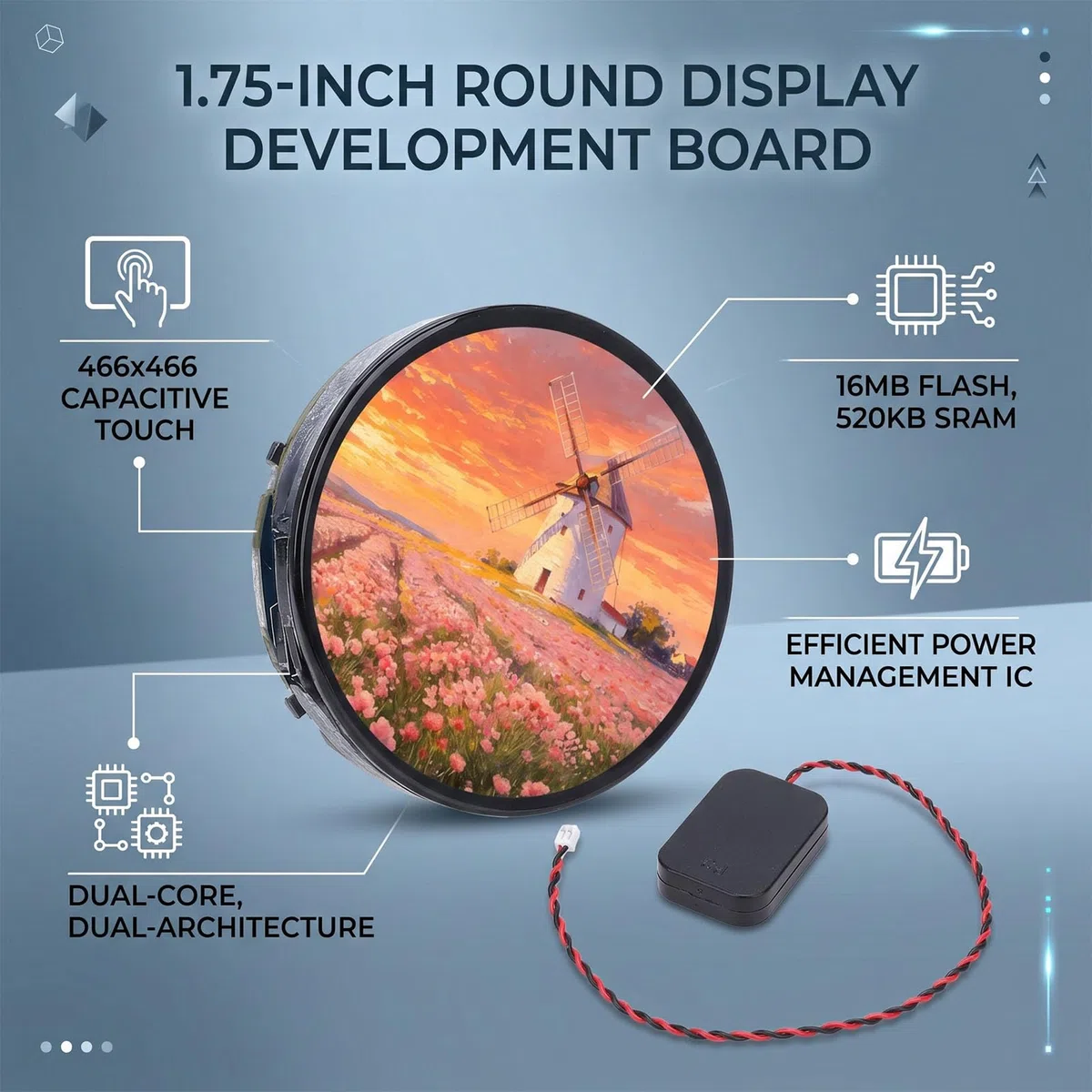 Round Display Development Board for Wearable Projects, 1.75 inch