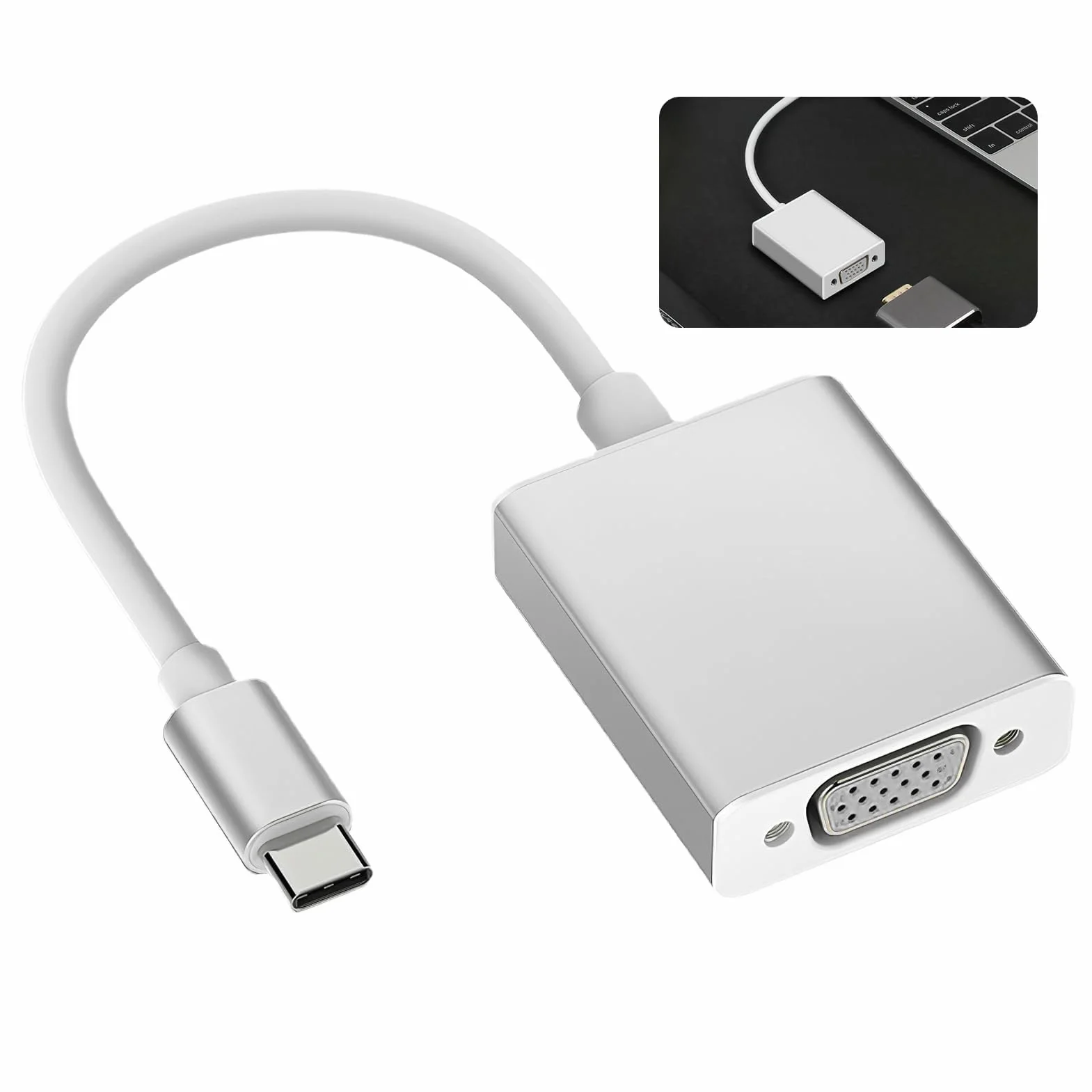 Adaptateur USB-C vers VGA Thunderbolt 3 1080P HD compatible portable smartphone tablette