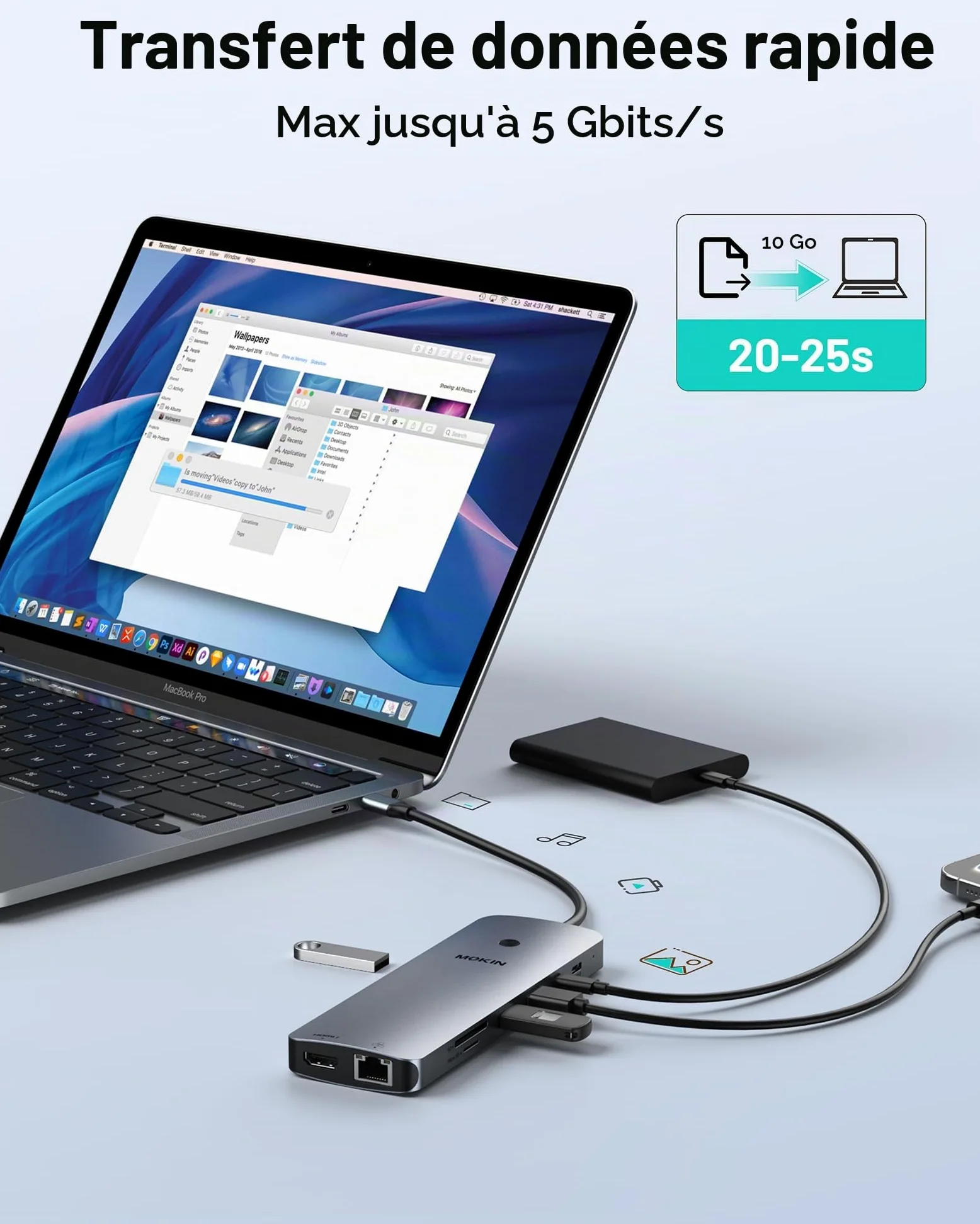 MOKiN Docking Station d'accueil USB C 3 Écran, HUB USB C 2HDMI 2DP | Dock Triple Moniteurs Dual HDMI et DisplayPort 4K@60Hz, 100W PD, USB-A/C 3.0, SD/microSD pour Ordinateurs Windows Mac