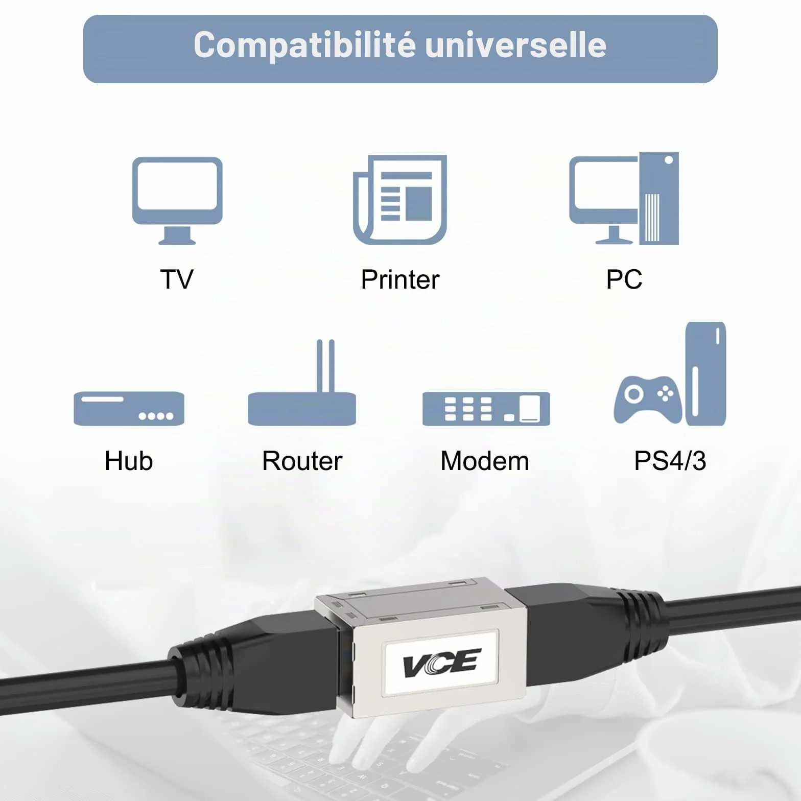 VCE Coupleur RJ45 Blindé Cat6A Inline Adaptateur, Plaque Or Raccord Femelle Femelle pour Ethernet Cat7/ Cat6A/ Cat6/ Cat5e Lot de 2