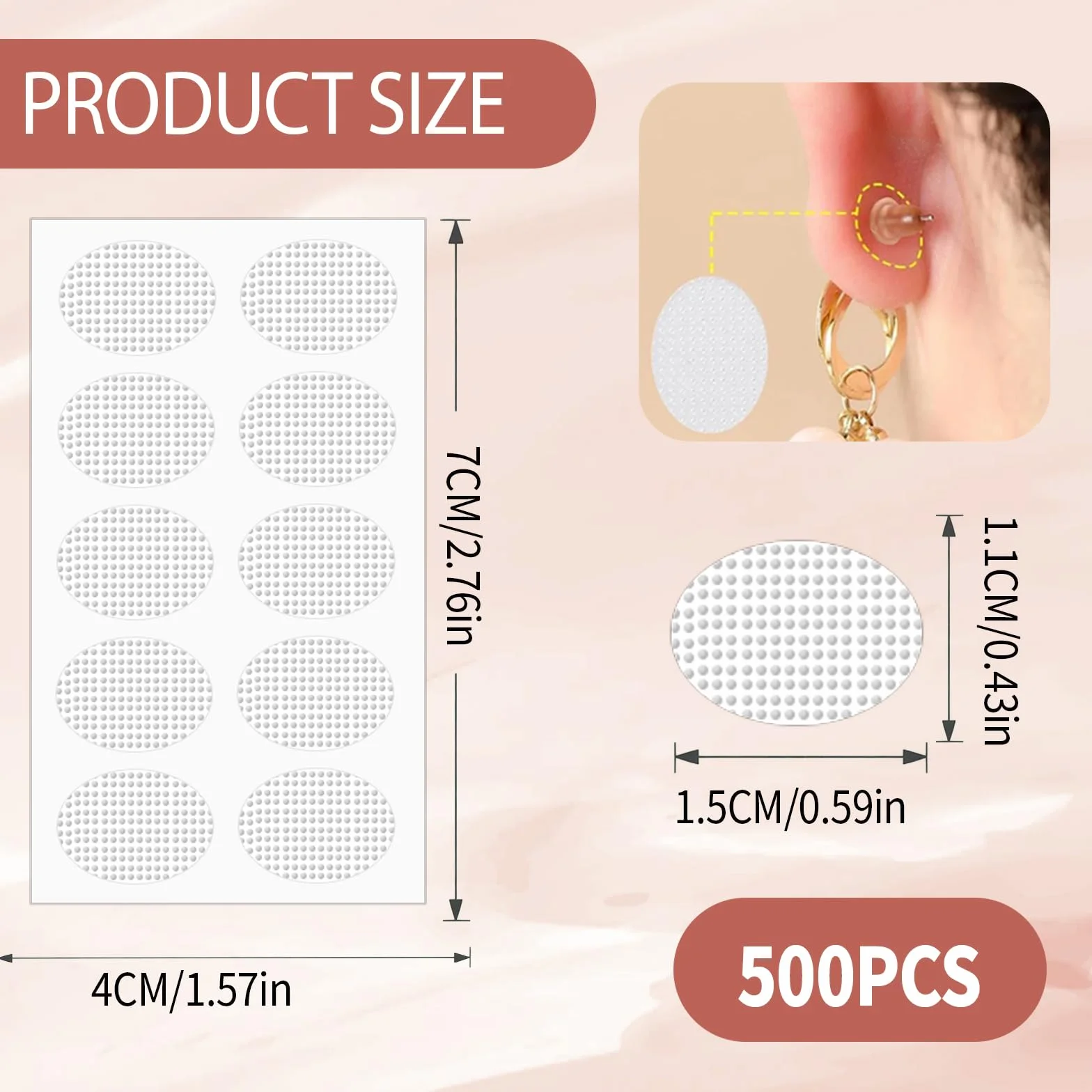 Patchs de Support pour Lobes d'Oreilles Transparents Autocollants 500 Pièces Protection Piercing