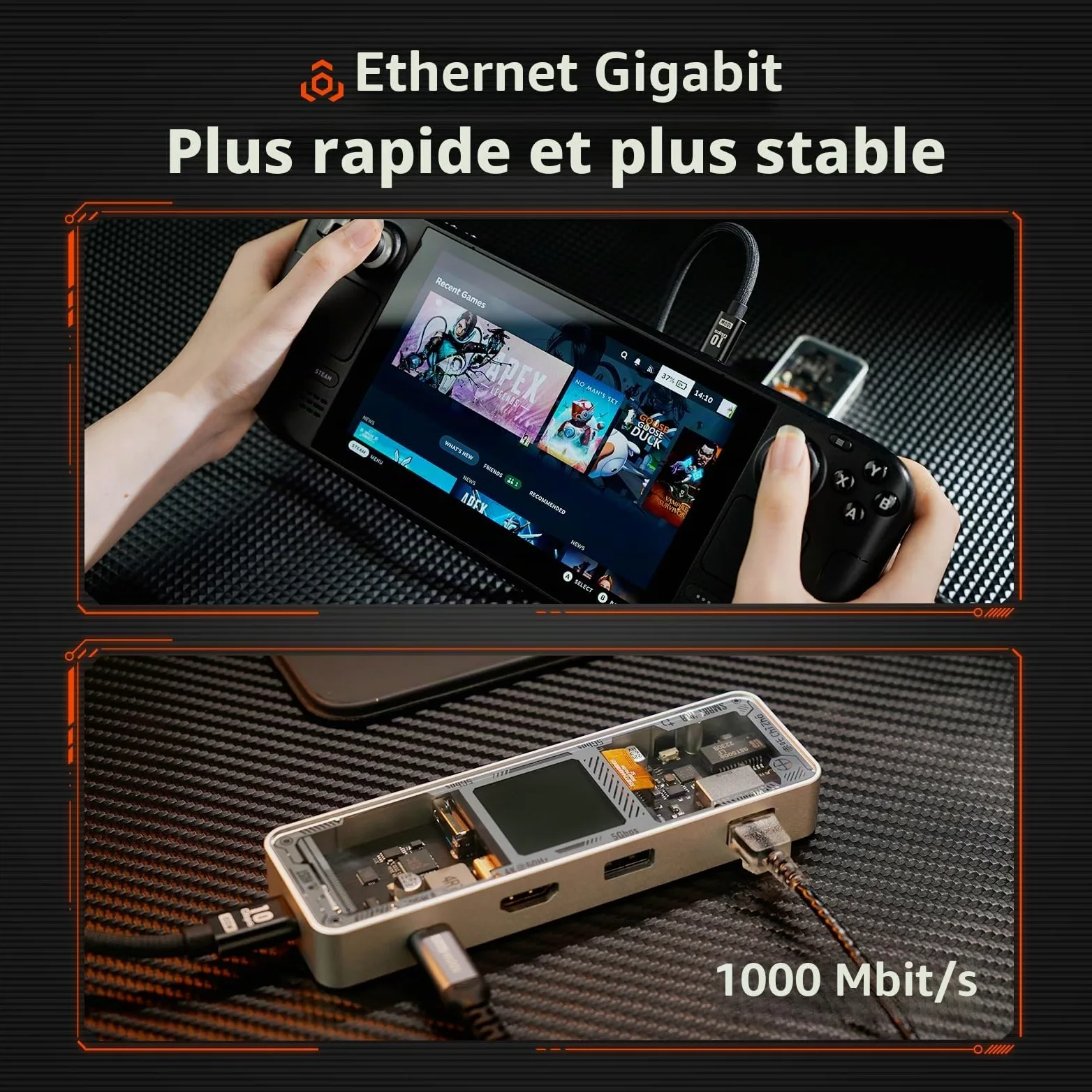 DOCKCASE Smart Hub USB C 6 en 1 Édition Explorer - Station d'Accueil HDMI 4k@60hz, PD 3.0 100w, Gigabit Ethernet, 2 USB-A 5 Gbps - Pour MacBook Air/Pro, XPS, etc - Argent