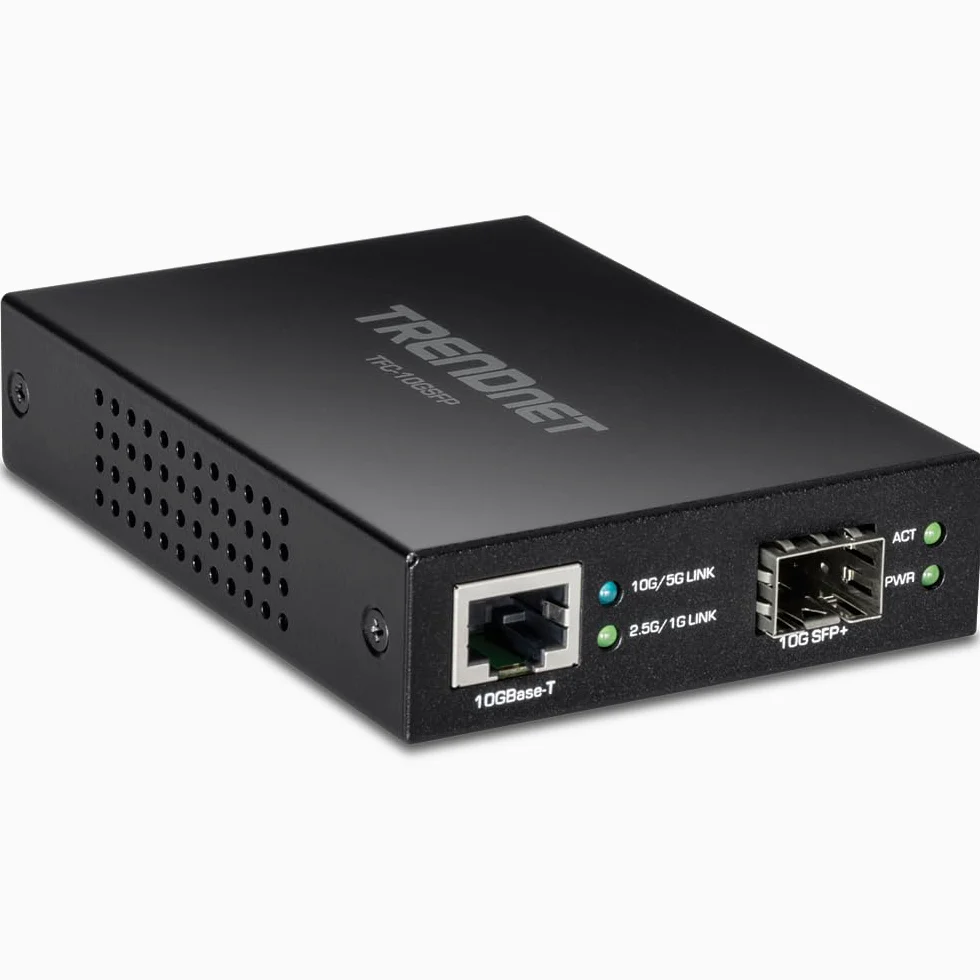 TRENDnet Convertisseur de média Fibre 10GBASE-T vers SFP+, TFC-10GSFP, 1 Port RJ-45 10G, 1 Fente SFP+ 10 Gbit/s, SFP+ vers RJ-45 10 G, Adaptateur d'alimentation Inclus