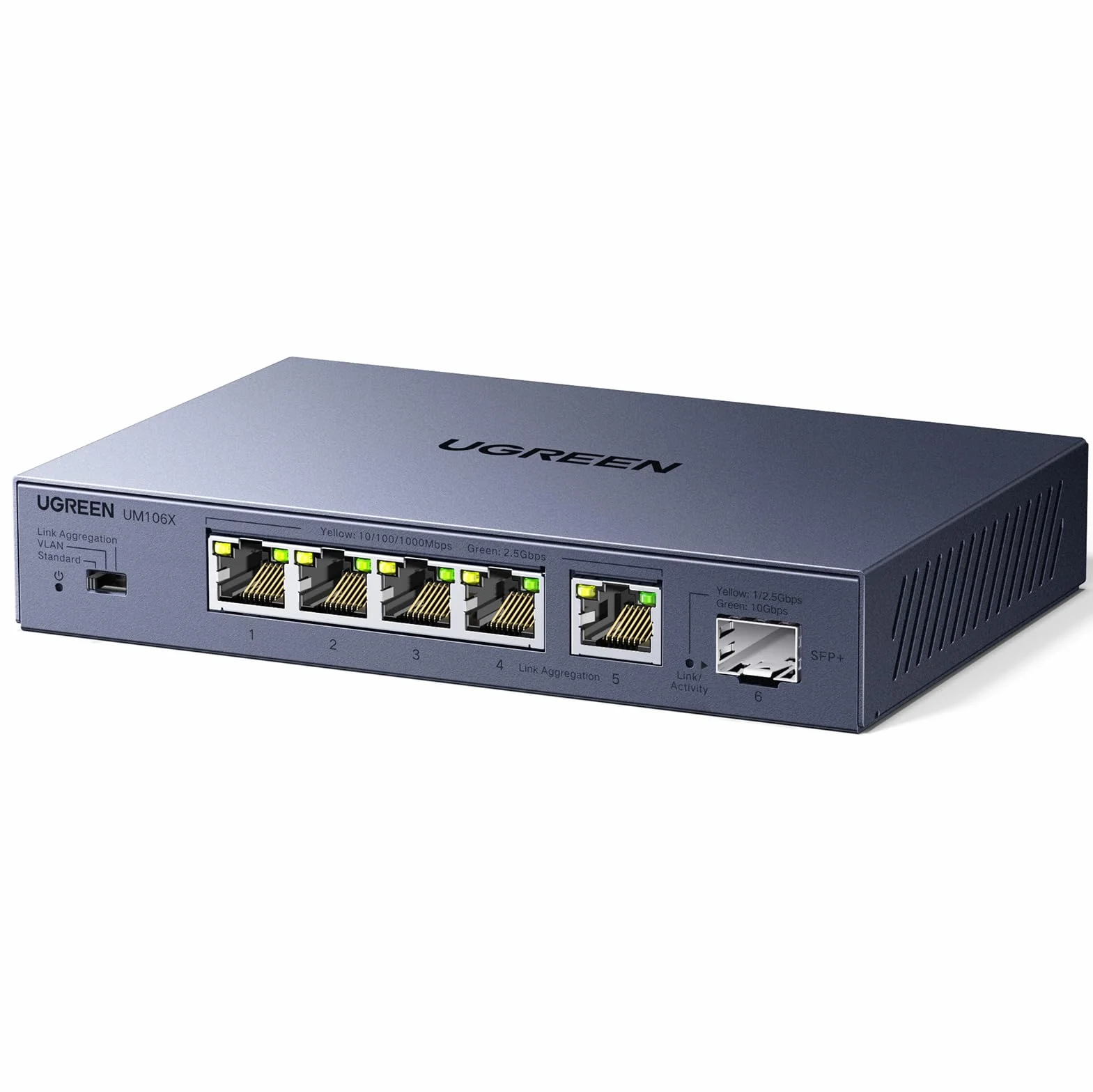 UGREEN Switch Ethernet 6 Ports 2.5G 1 Port SFP+ 10G RJ45 Métal Non Géré 4KV Montage Mural
