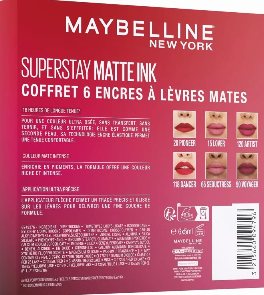Maybelline New York Superstay Matte Ink 6 Liquides Longue Tenue Teintes Lover Seductress Artist Dancer Pioneer Voyager