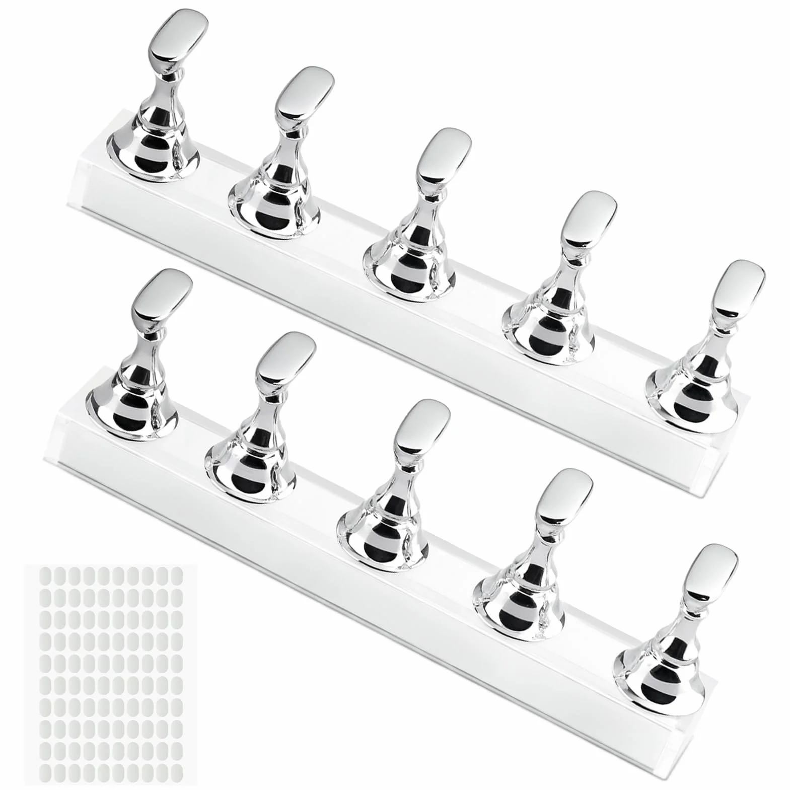 Supports Magnétiques pour Faux Ongles avec Base Acrylique et 100 Autocollants, Présentoir Nail Art Argent