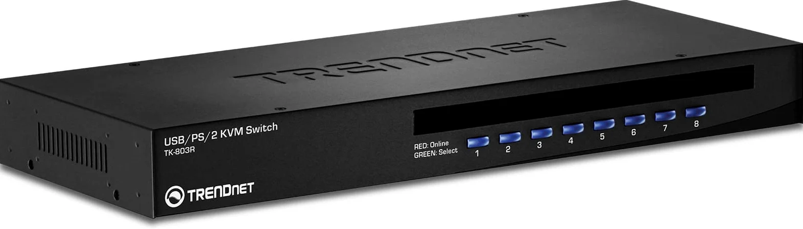 TRENDnet, TK-803R, Commutateur KVM 8 ports USB/PS2 à montage en rack, connexion VGA et USB, surveillance des périphériques, analyse automatique, retour sonore