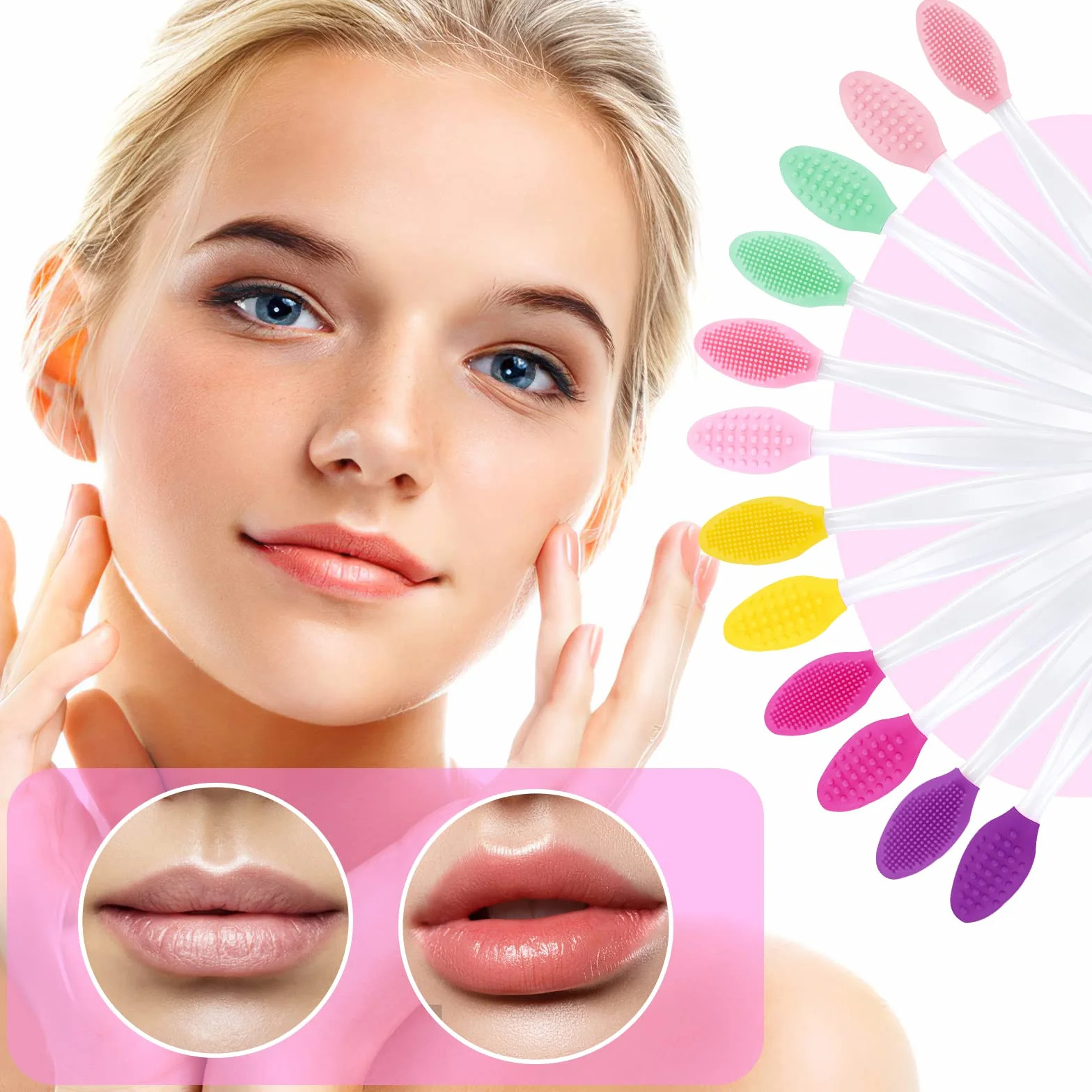 Lusofie Brosse à Lèvres Exfoliante en Silicone Double Face 12 Pièces