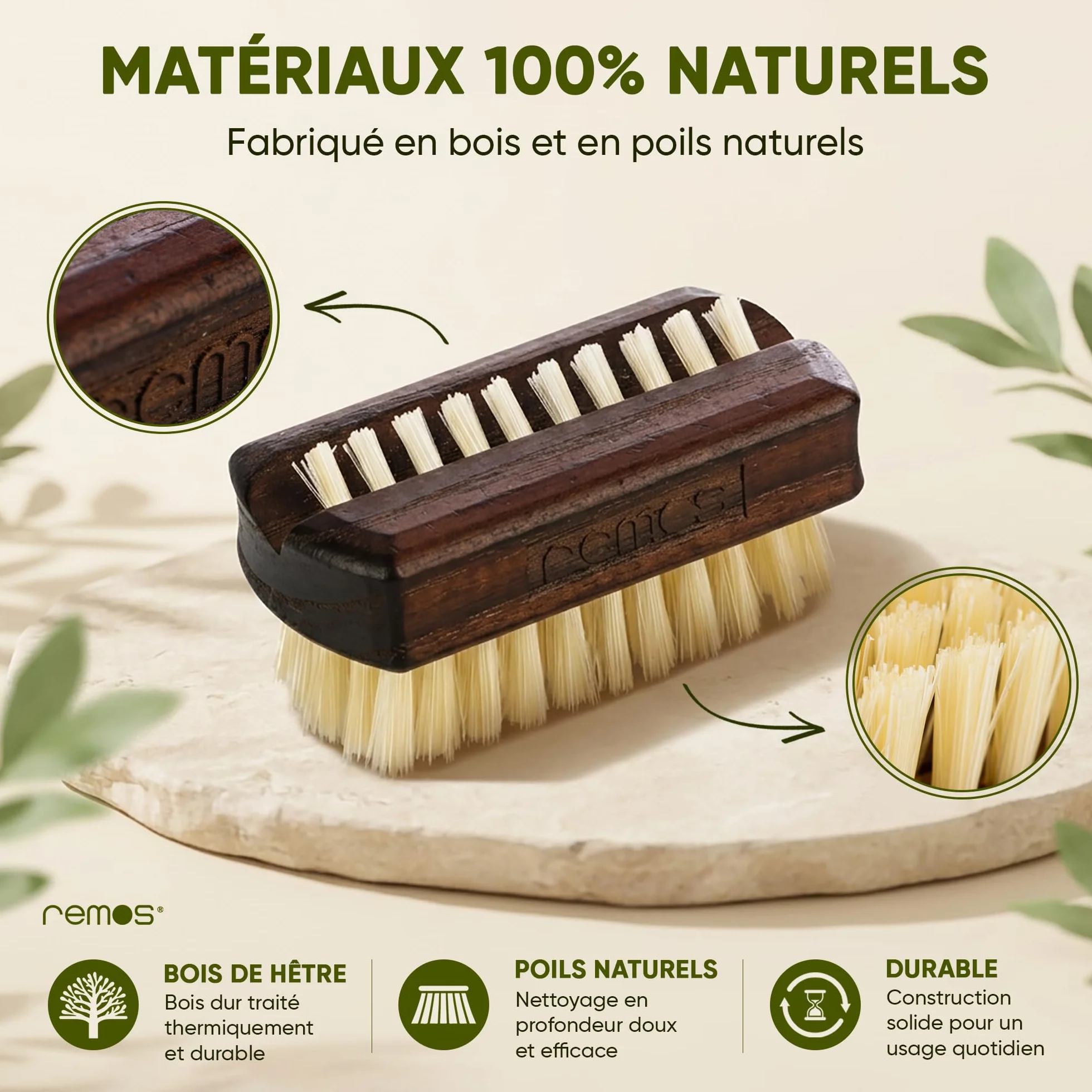 REMOS Mini Brosse à Ongles de Voyage Poils de Sanglier Bois de Hêtre 5,9 x 2,9 x 3 cm
