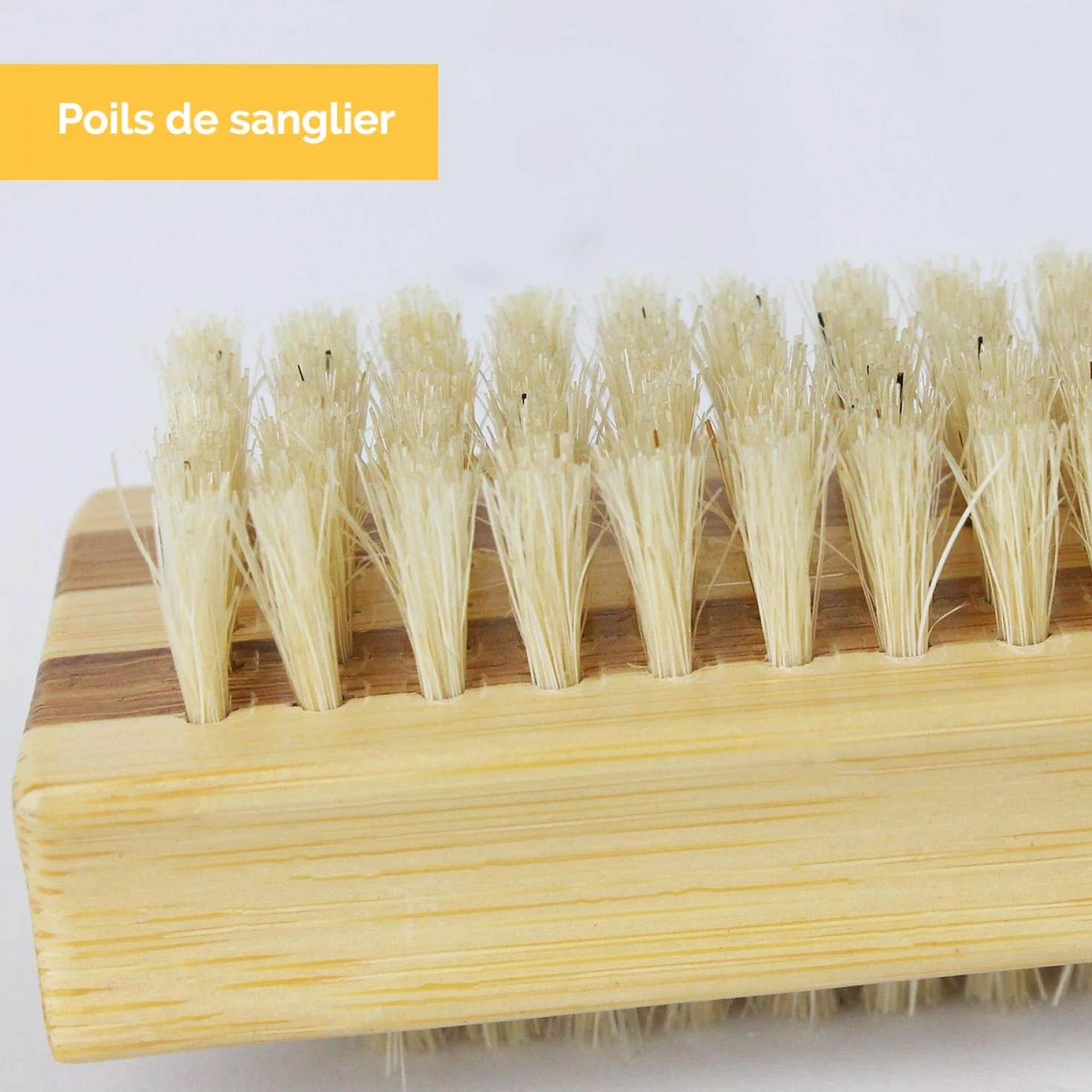 Lot de 2 brosses à ongles 10 cm double face en bambou et poils de sanglier