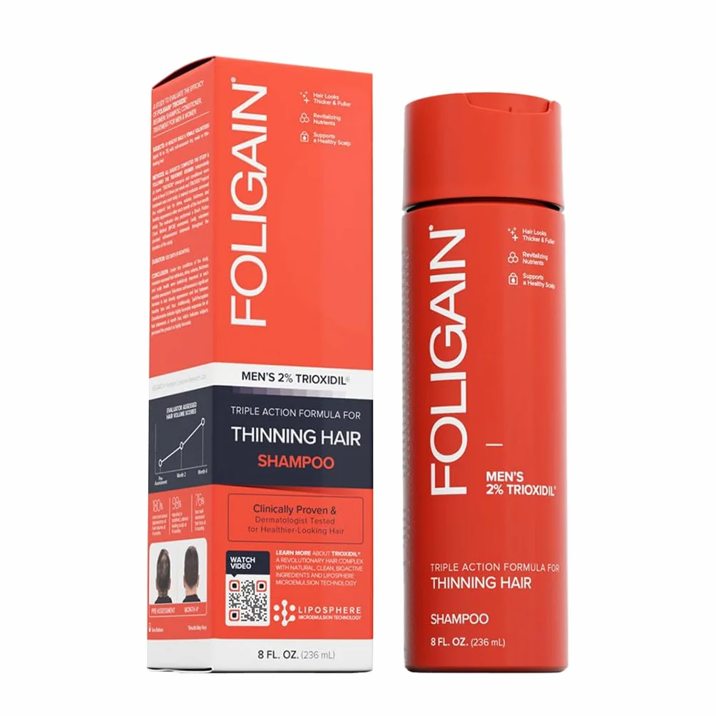 FOLIGAIN Shampoing Anti Chute de Cheveux et Calvitié Homme 2% Trioxidil Renforce Densifie Cheveux fins Repousse Rapide Sans Sulfate