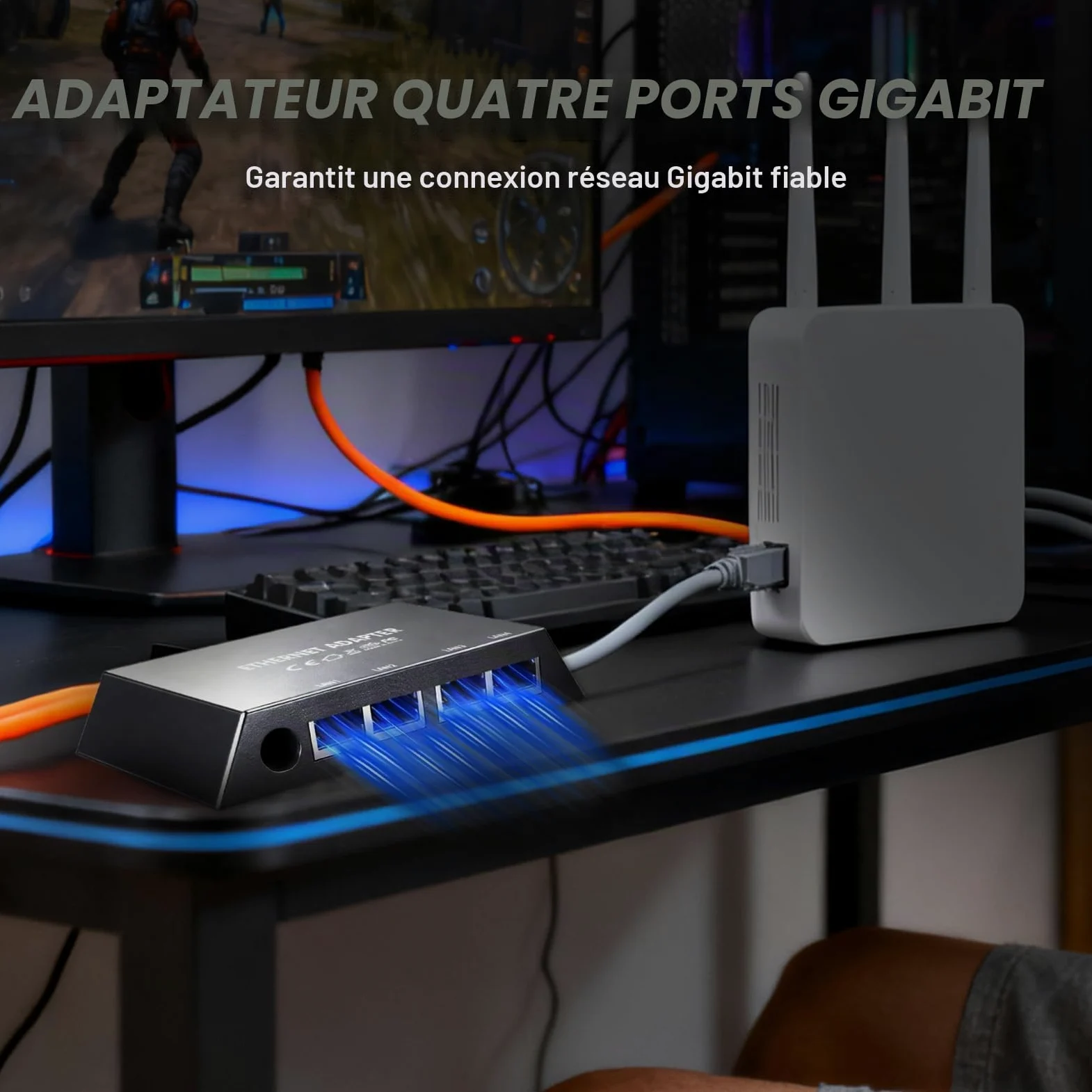 Adaptateur Ethernet Gen 3/Mini, prolongateur de réseau LAN RJ45 4 Ports Gigabit, répartiteur LAN pour réseaux externes câblés, Connexion simultanée de 4 appareils
