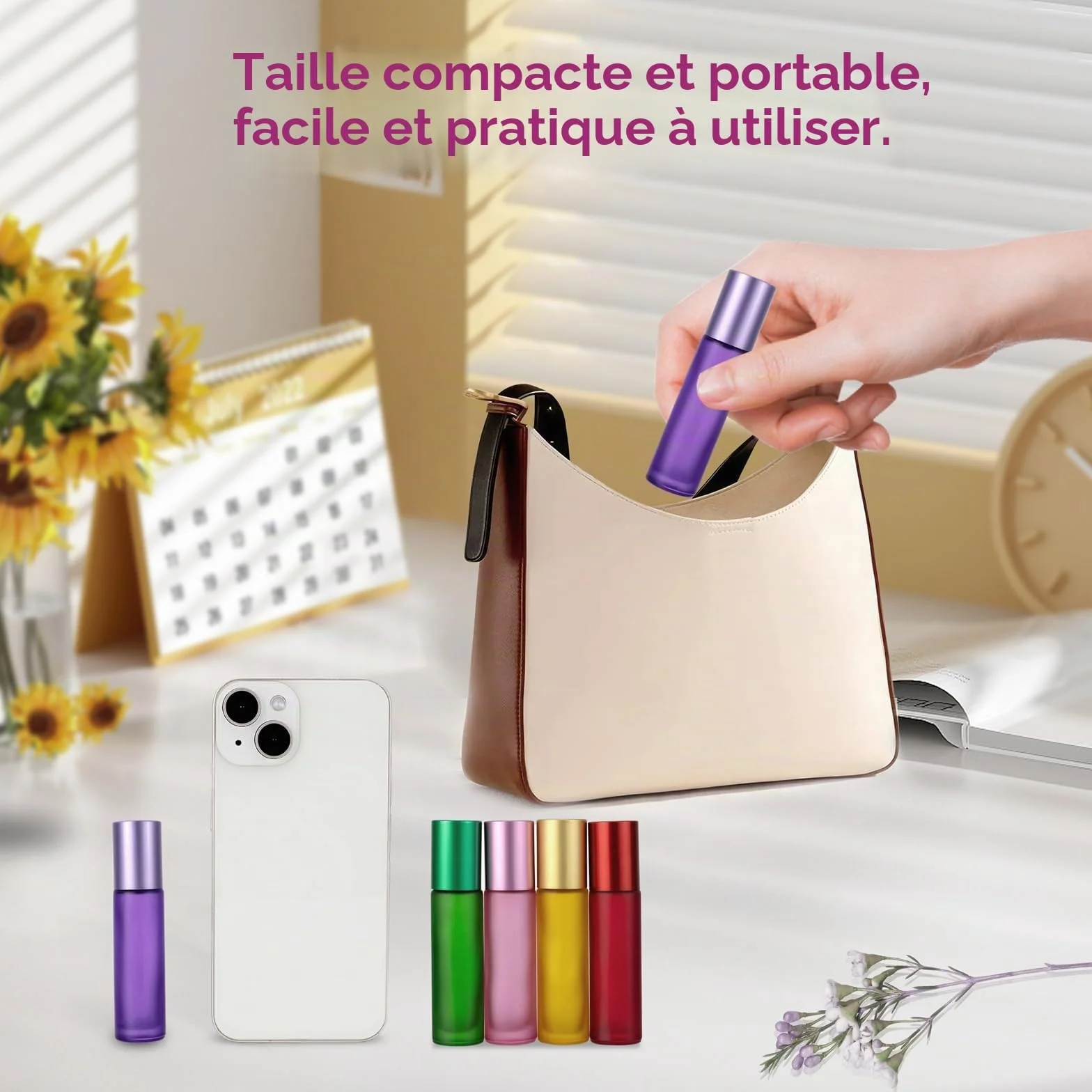 Lot de 8 Roll On Huile Essentielle Vide Bouteille 10ML, Bouteilles en Verre, Flacon Rechargeable pour Parfum Massage