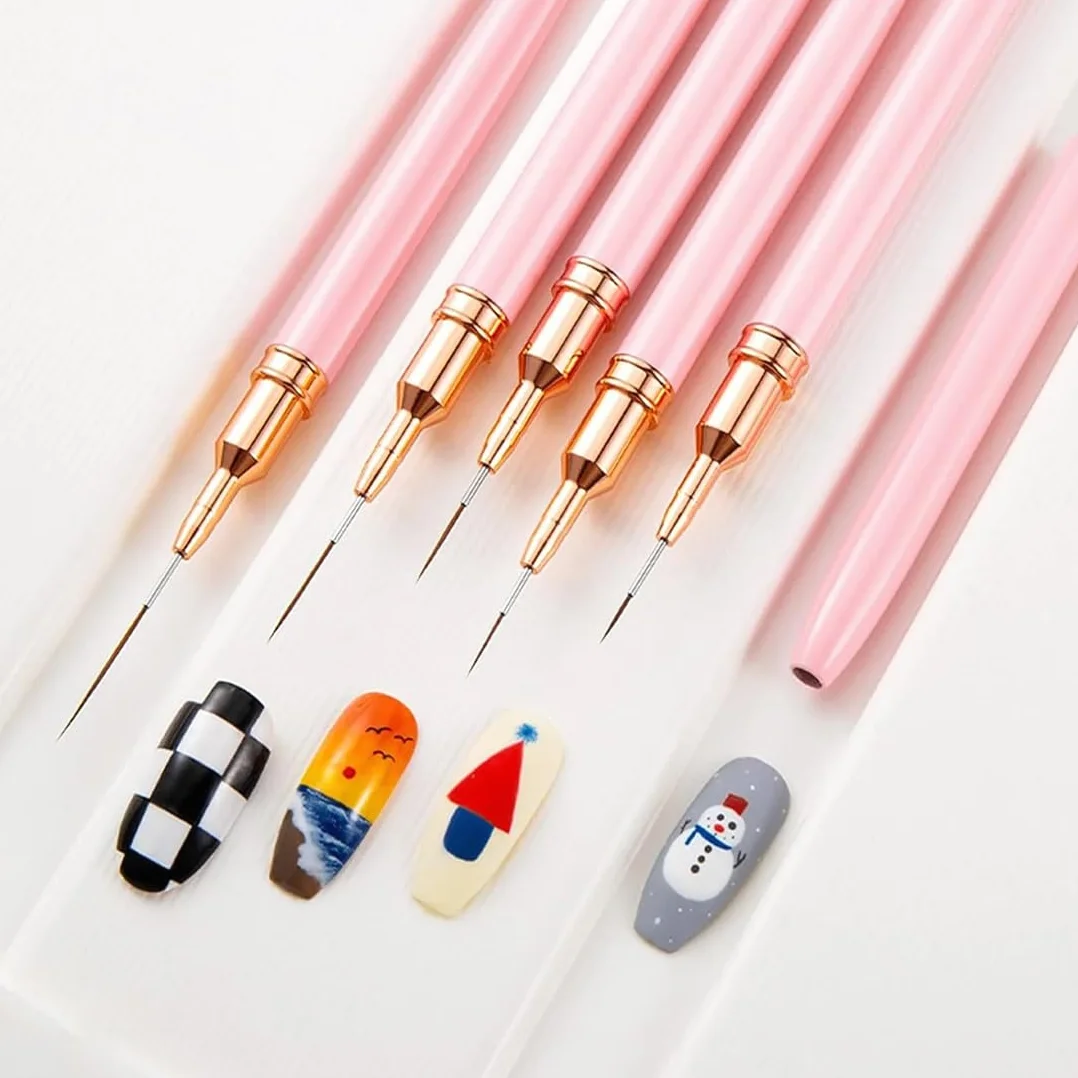 WeddHuis Nail Art Pinceaux Liner Ultra Fin 5 Pièces Set French Manucure 7/9/11/15/25 mm