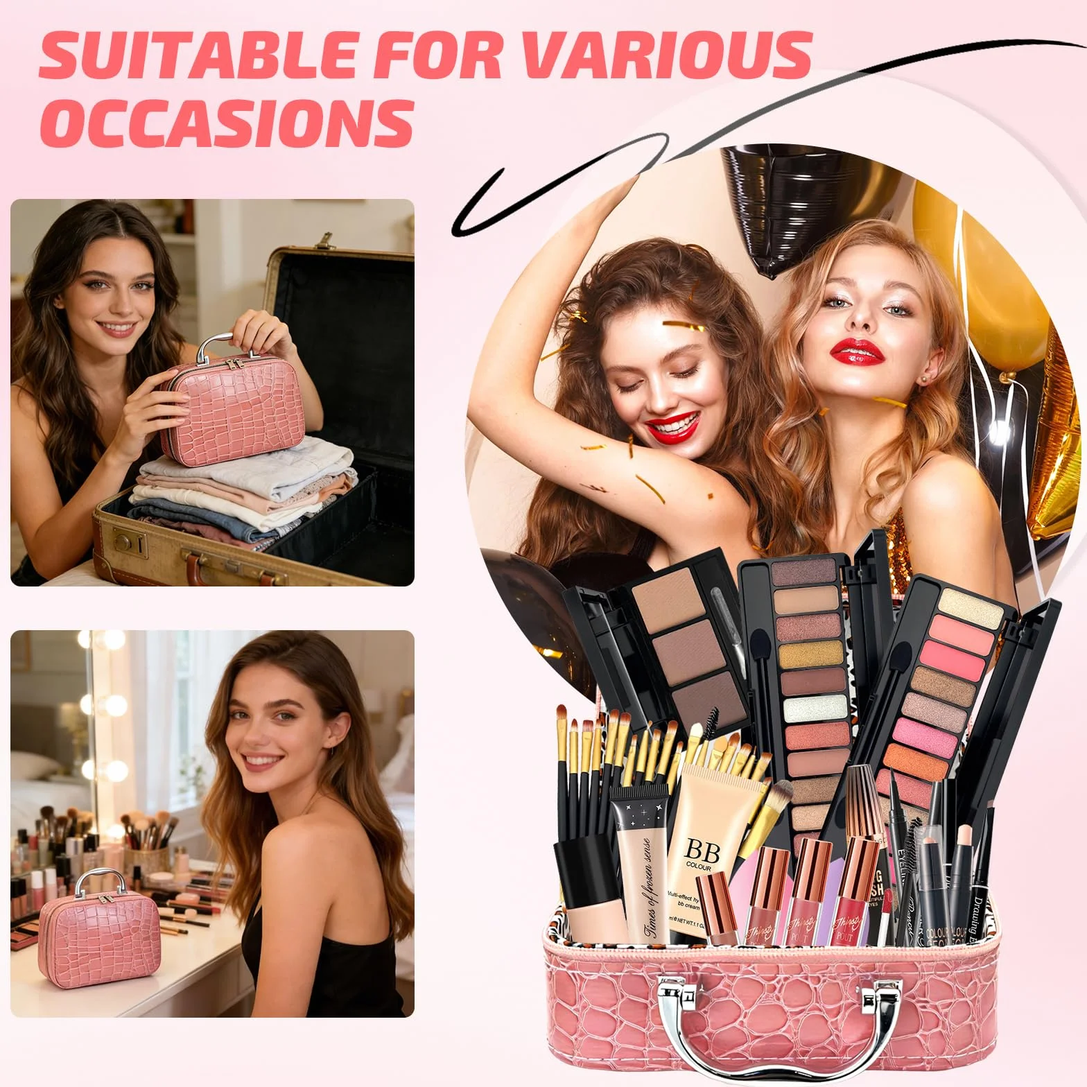 Coffret Maquillage Femme Kit Maquillage Ado Professionnel Complet avec Trousse BB Crème Fond Teint Mascara Palette Yeux Gloss