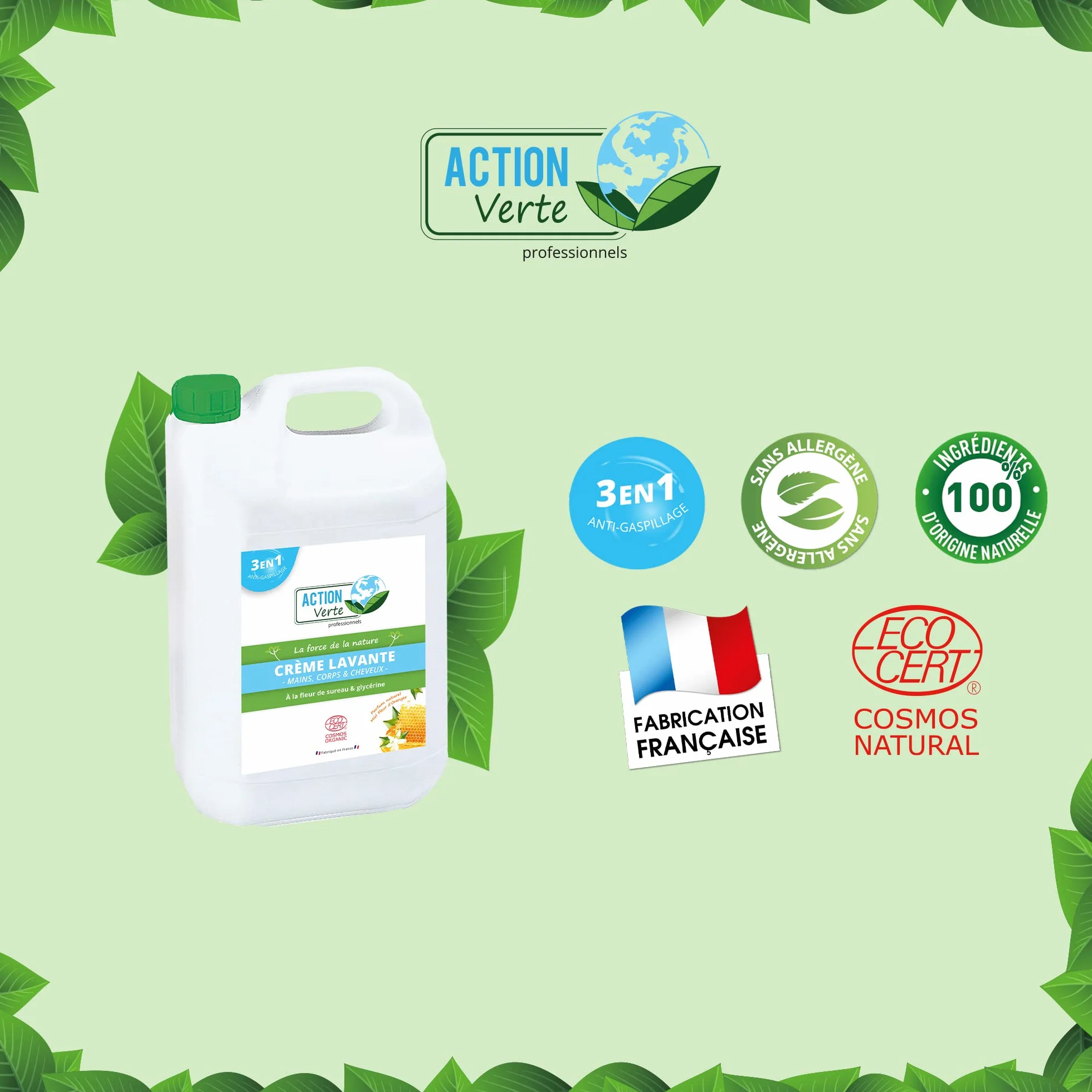 Crème lavante 5L Ecocert naturelle parfum fleur d'oranger et miel Fabrication française