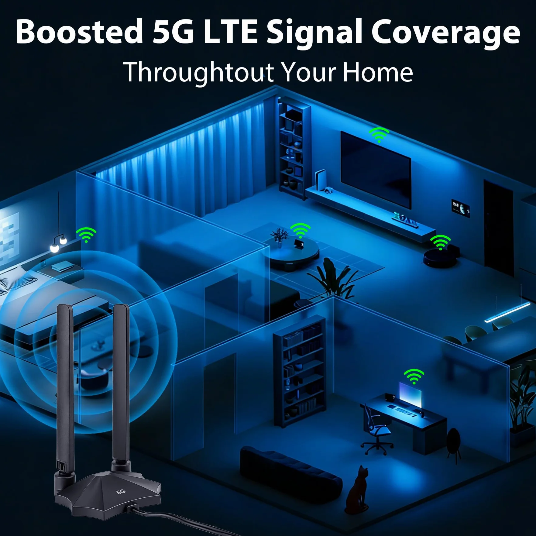 Antenne routeur 5G 4G LTE 8dBi – Large bande 698-3980 MHz Antenne magnétique avec câble de 2 m, prises SMA et TS9 compatible avec Netgear, Huawei, ZTE et passerelles industrielles