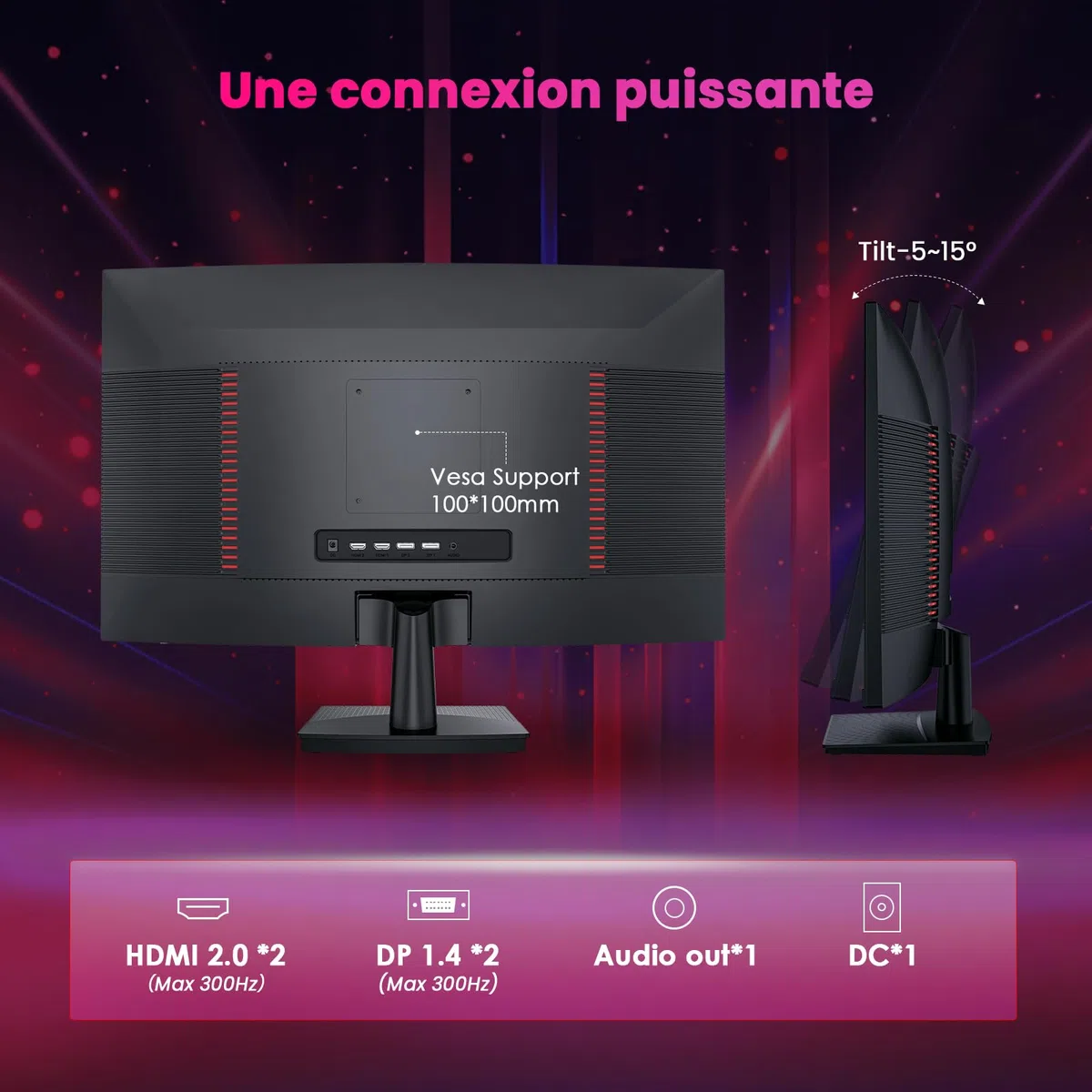 TITAN ARMY 27 Pouces incurvé Ecran PC Gamer, 300Hz 280hz 240hz, 1ms MPRT Full HD 1500R Fast VA Moniteur, FreeSync Premium (1920x1080), HDR10, VESA 100x100, HDMI 2.0 & DisplayPort 1.4, C27A1H