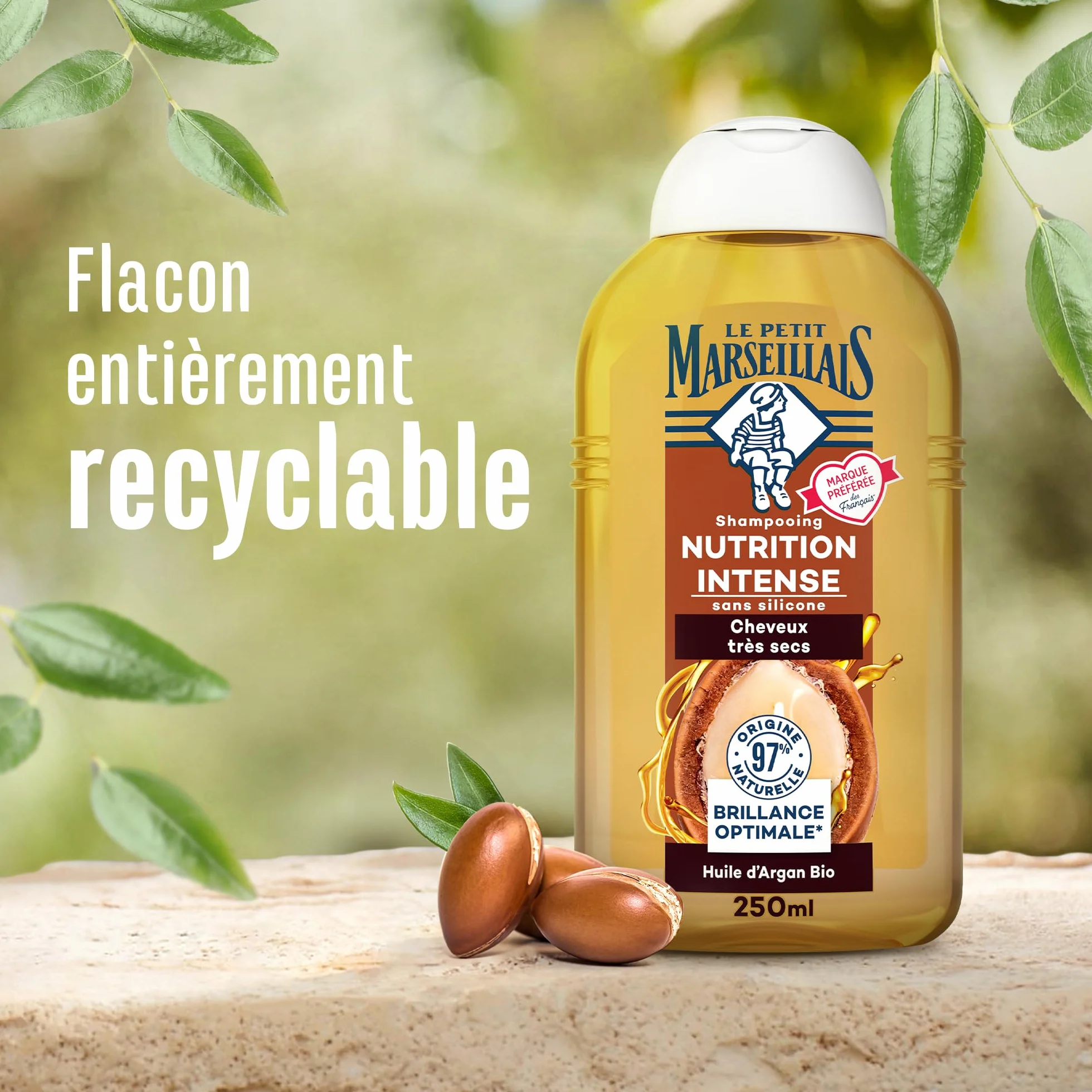 Le Petit Marseillais Shampooing Nutrition Intense Huile d'Argan Bio 250 ml Shampoing sans silicone cheveux très secs