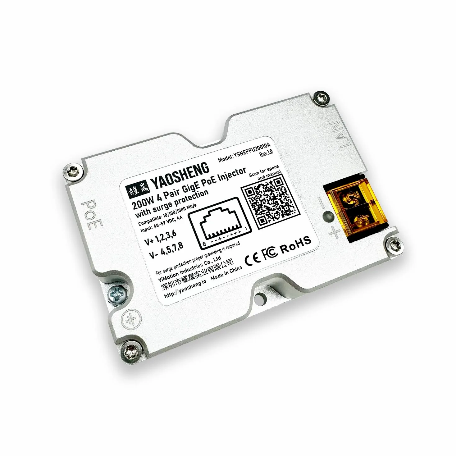 Injecteur PoE 200 W avec protection complète pour tous les modèles Starlink standard.
